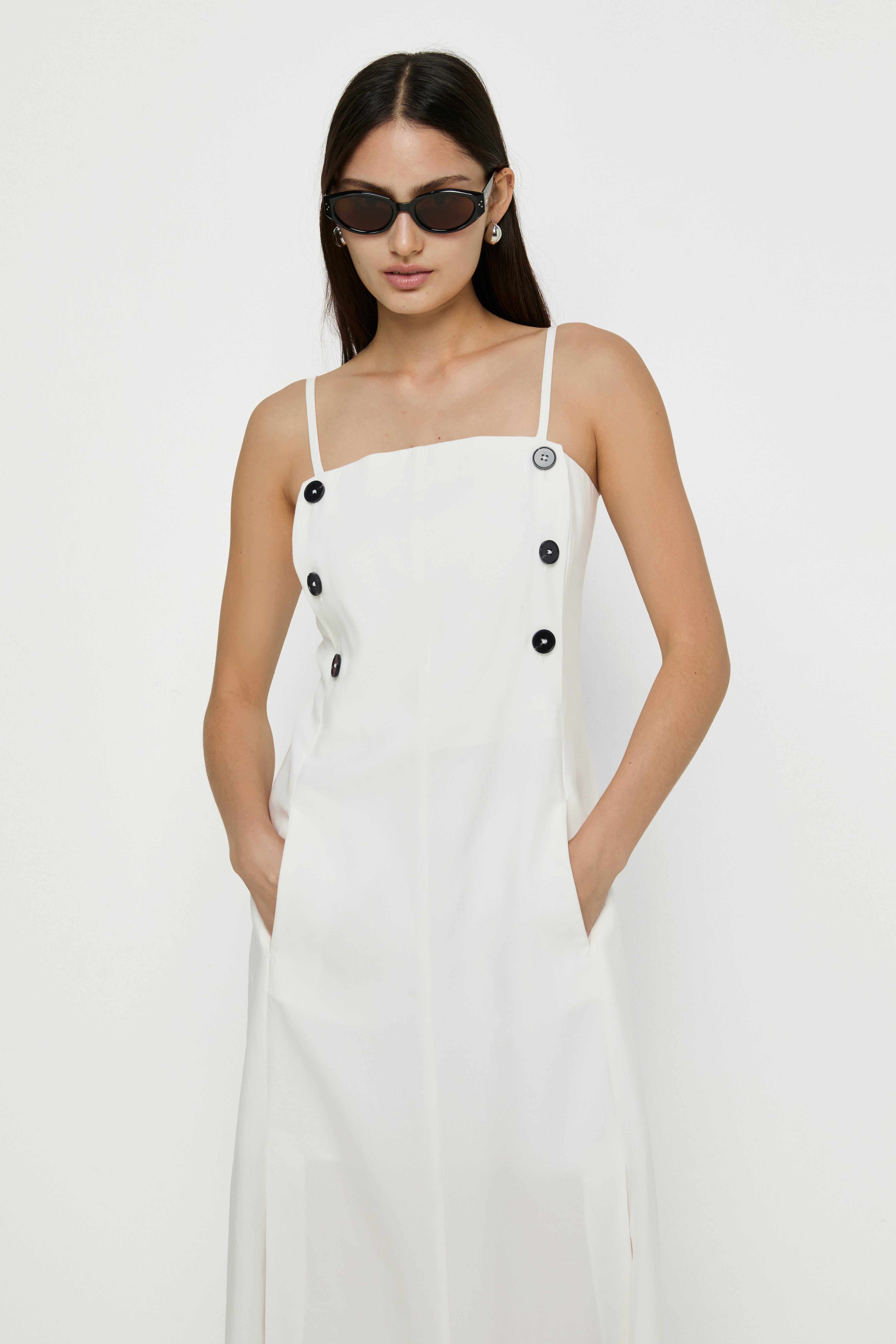 Side Button Midi Dress Cream