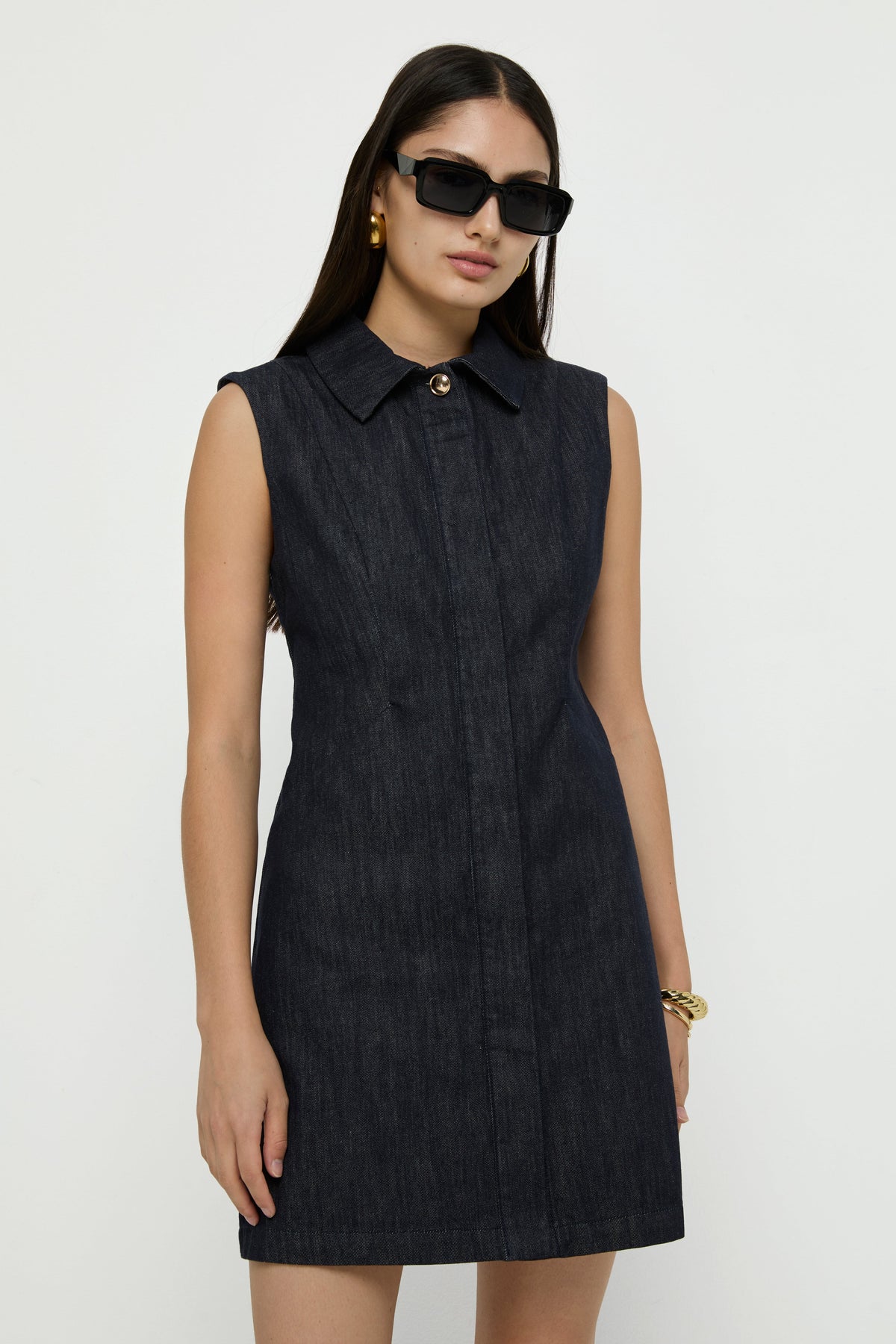 Sleeveless Denim Dress Navy