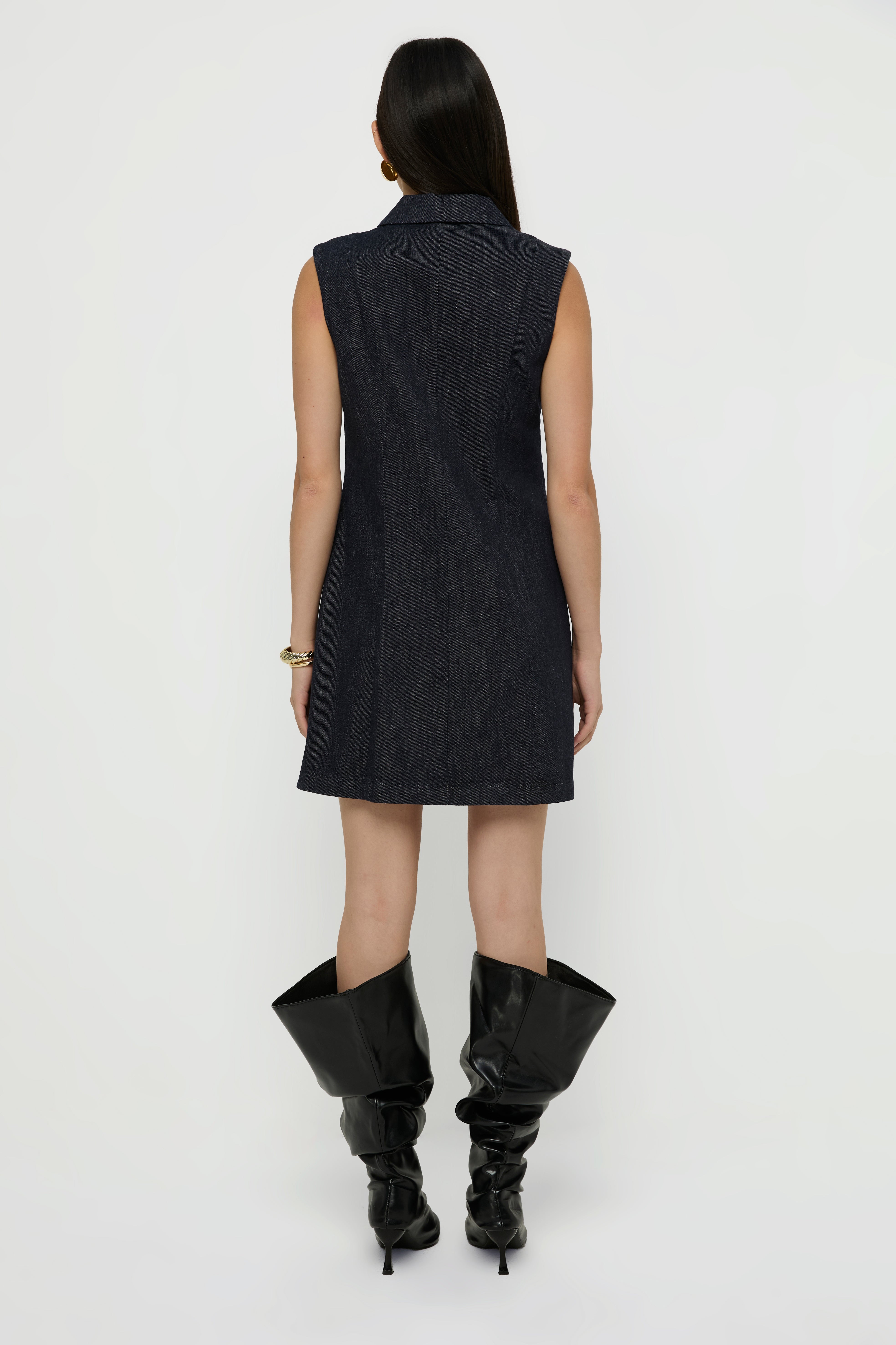 Sleeveless Denim Dress Navy