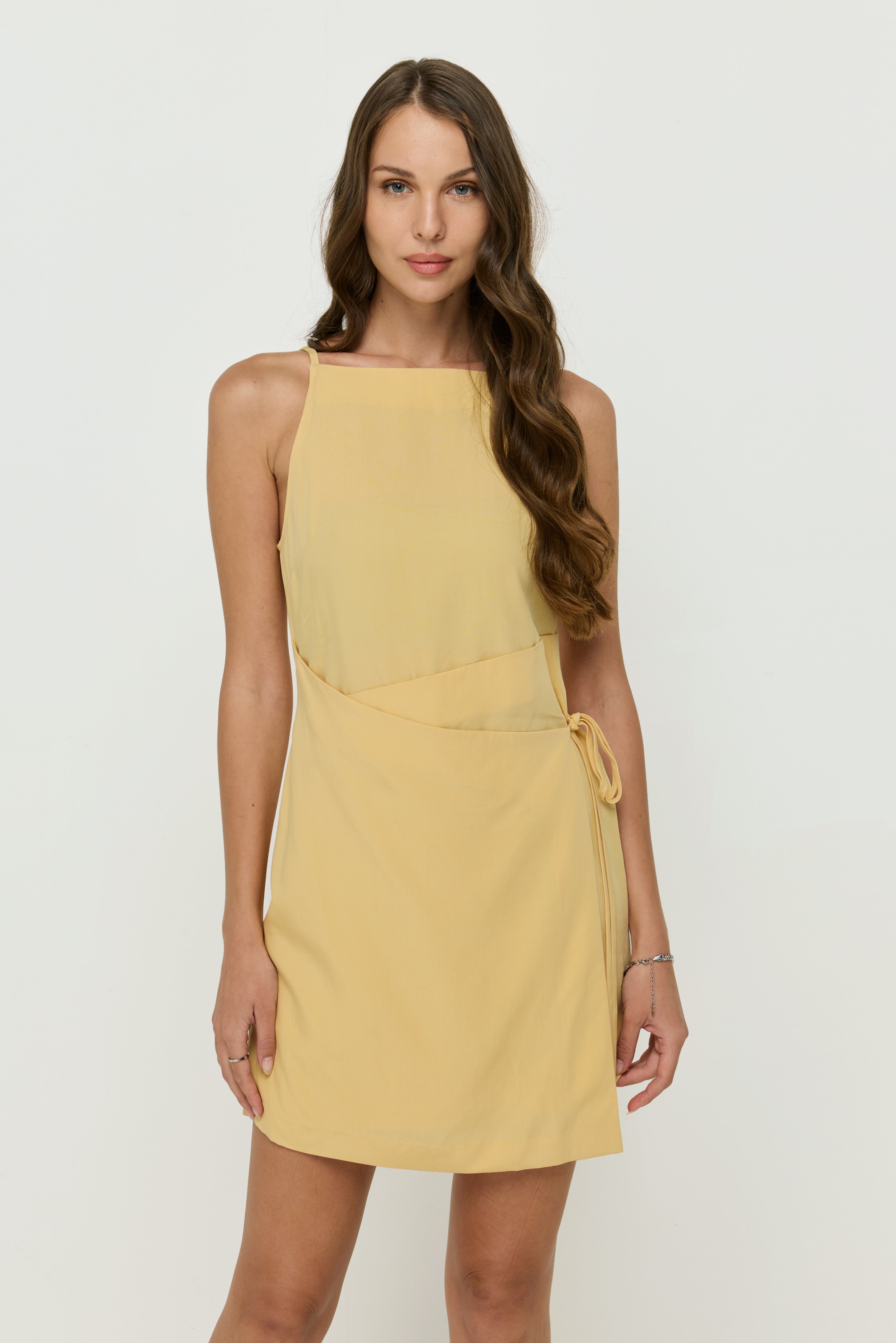 Butter Yellow Wrap Mini Dress Yellow