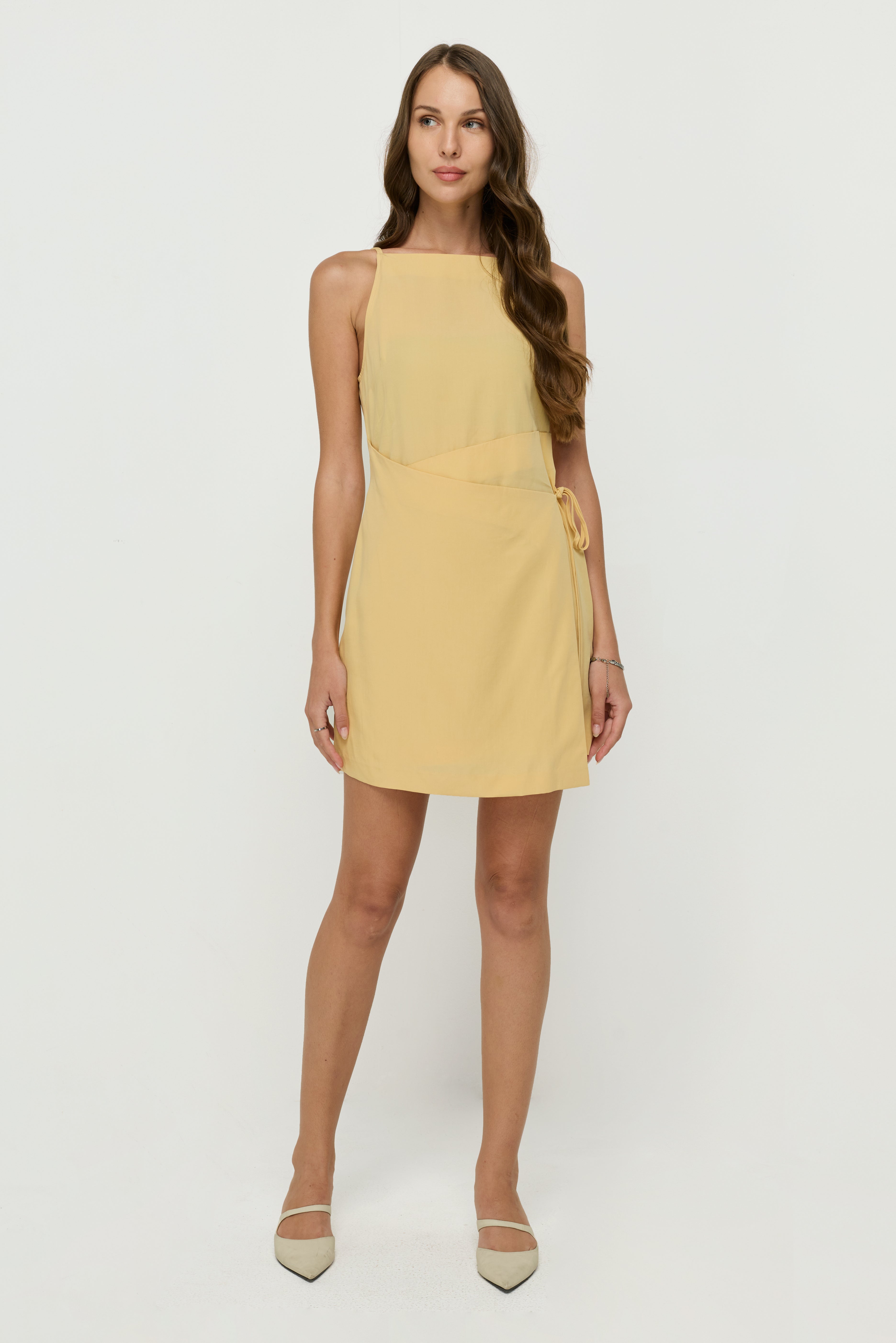 Butter Yellow Wrap Mini Dress Yellow