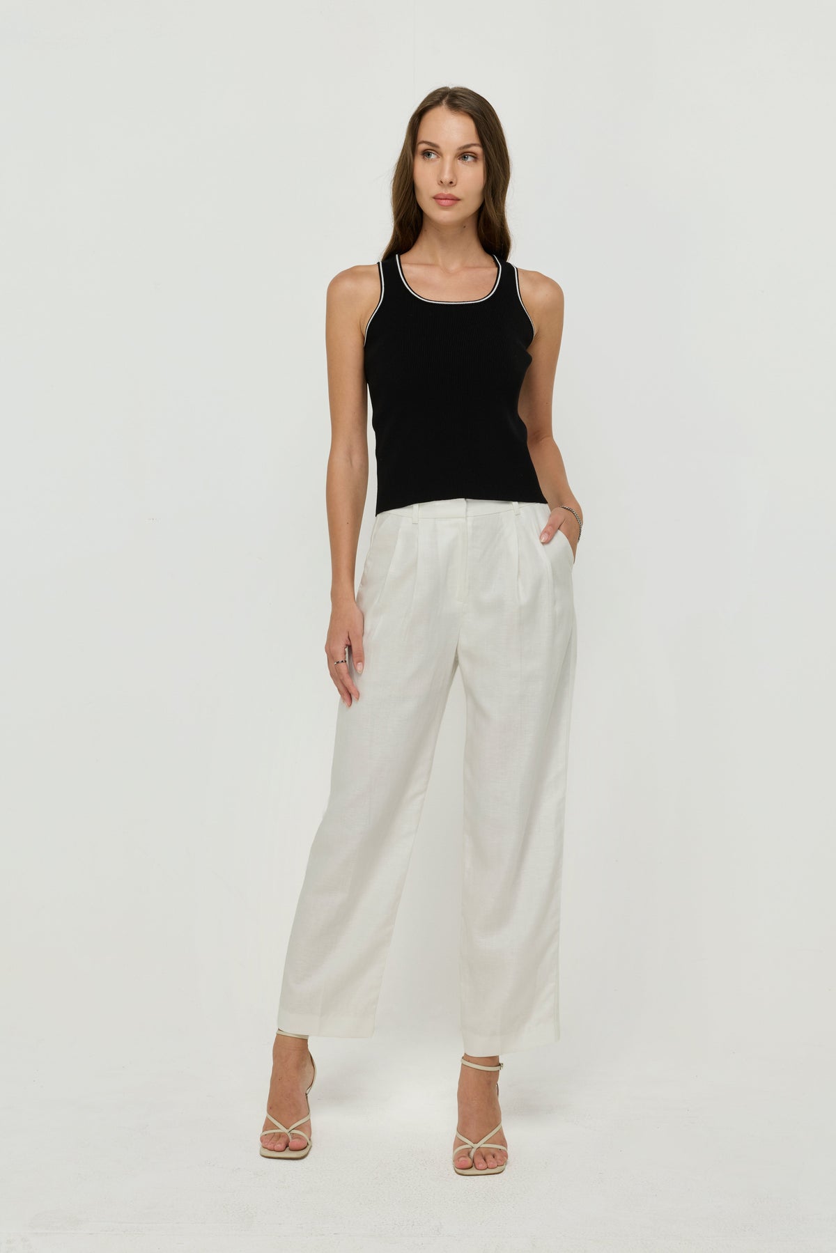 Tailored Pleated Straight-Leg Trousers Off-White