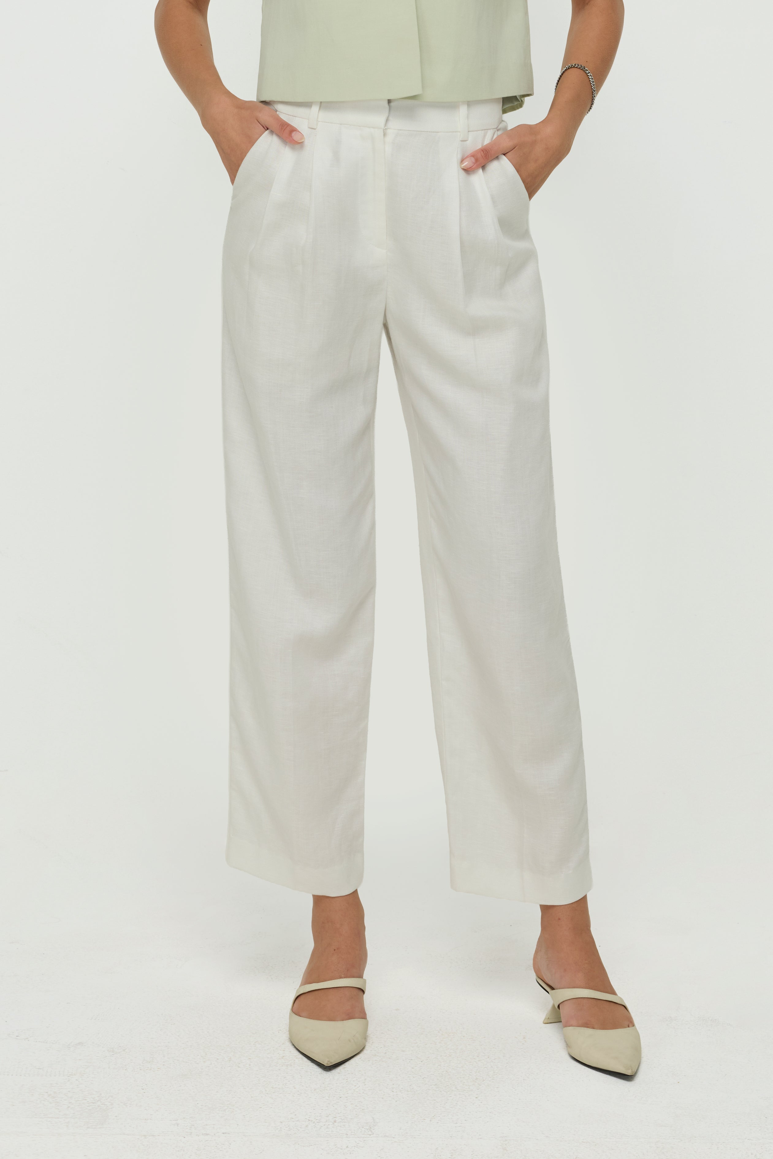 Tailored Pleated Straight-Leg Trousers Off-White