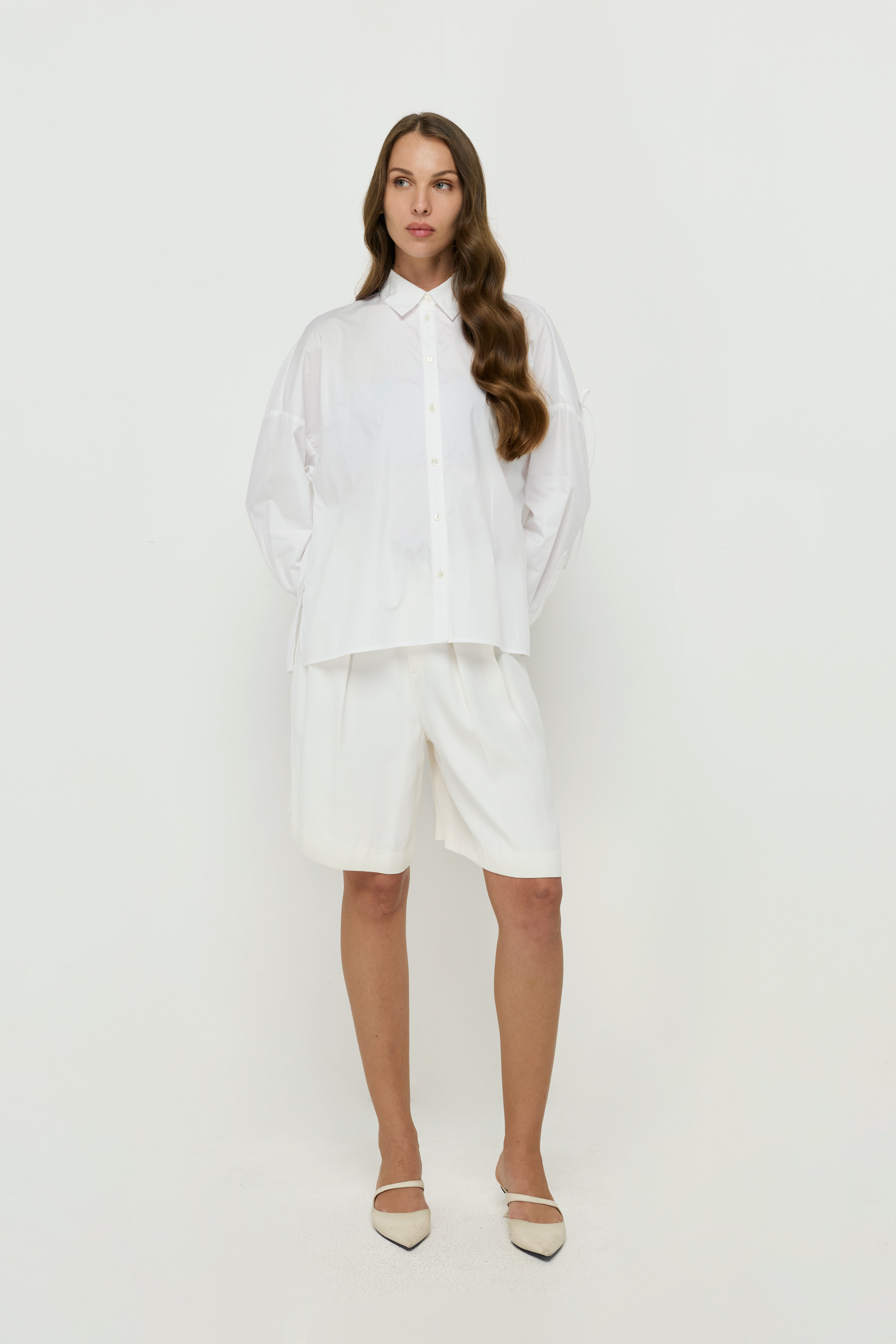 Tie-Sleeve Oversized Shirt White