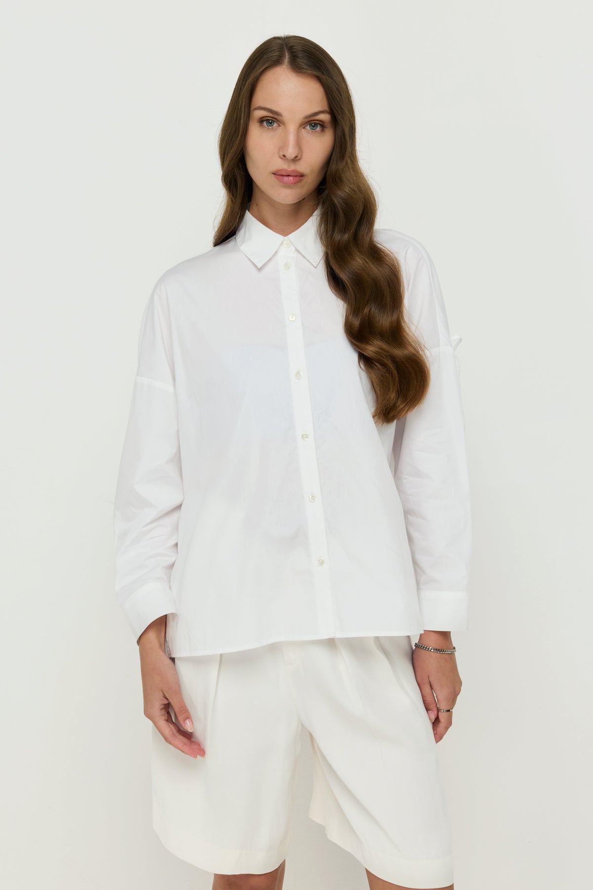 Tie-Sleeve Oversized Shirt White