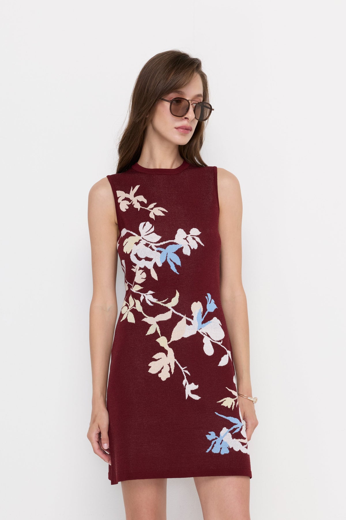 Bordeaux Jardin Knit Dress Printed Red