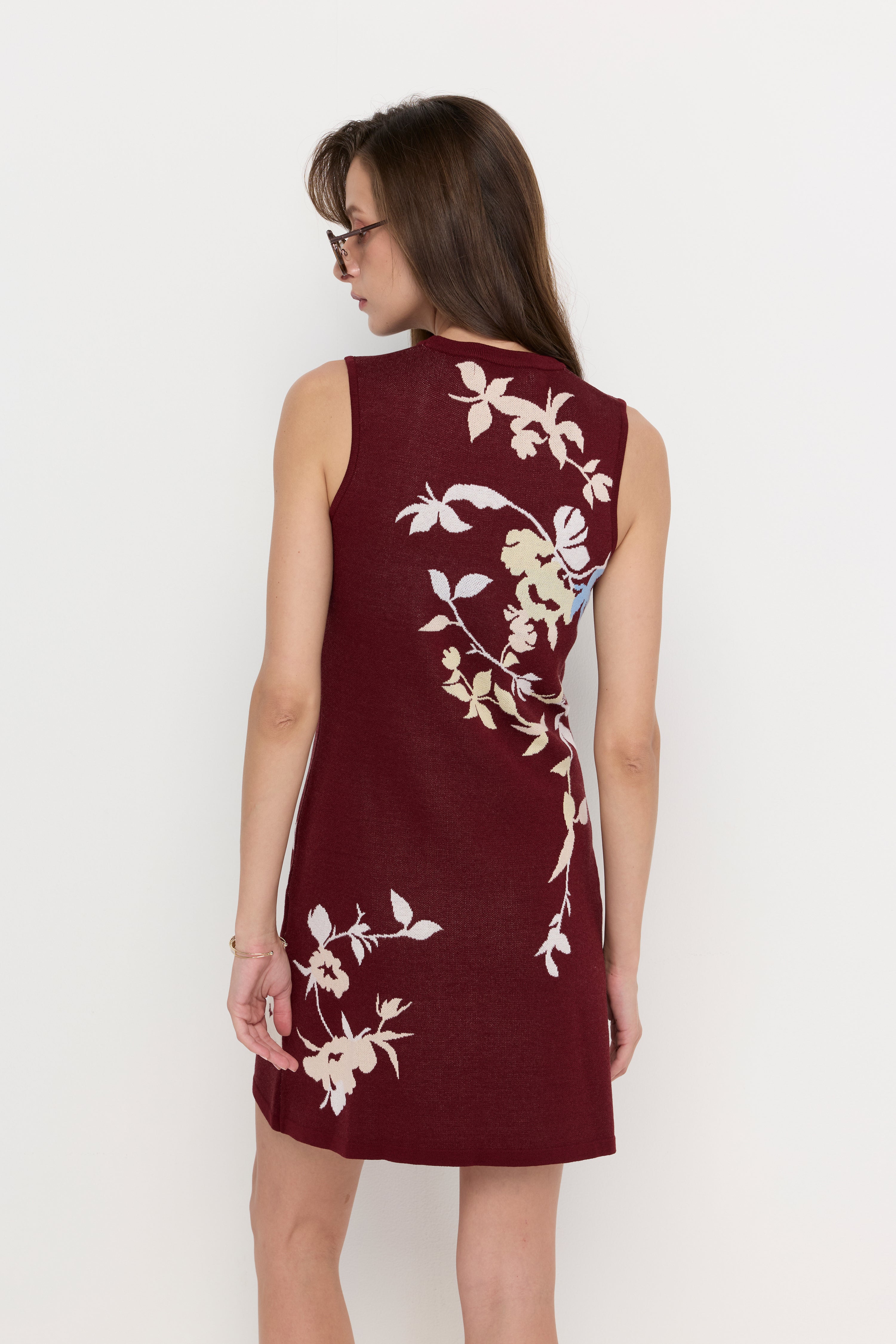 Bordeaux Jardin Knit Dress Printed Red