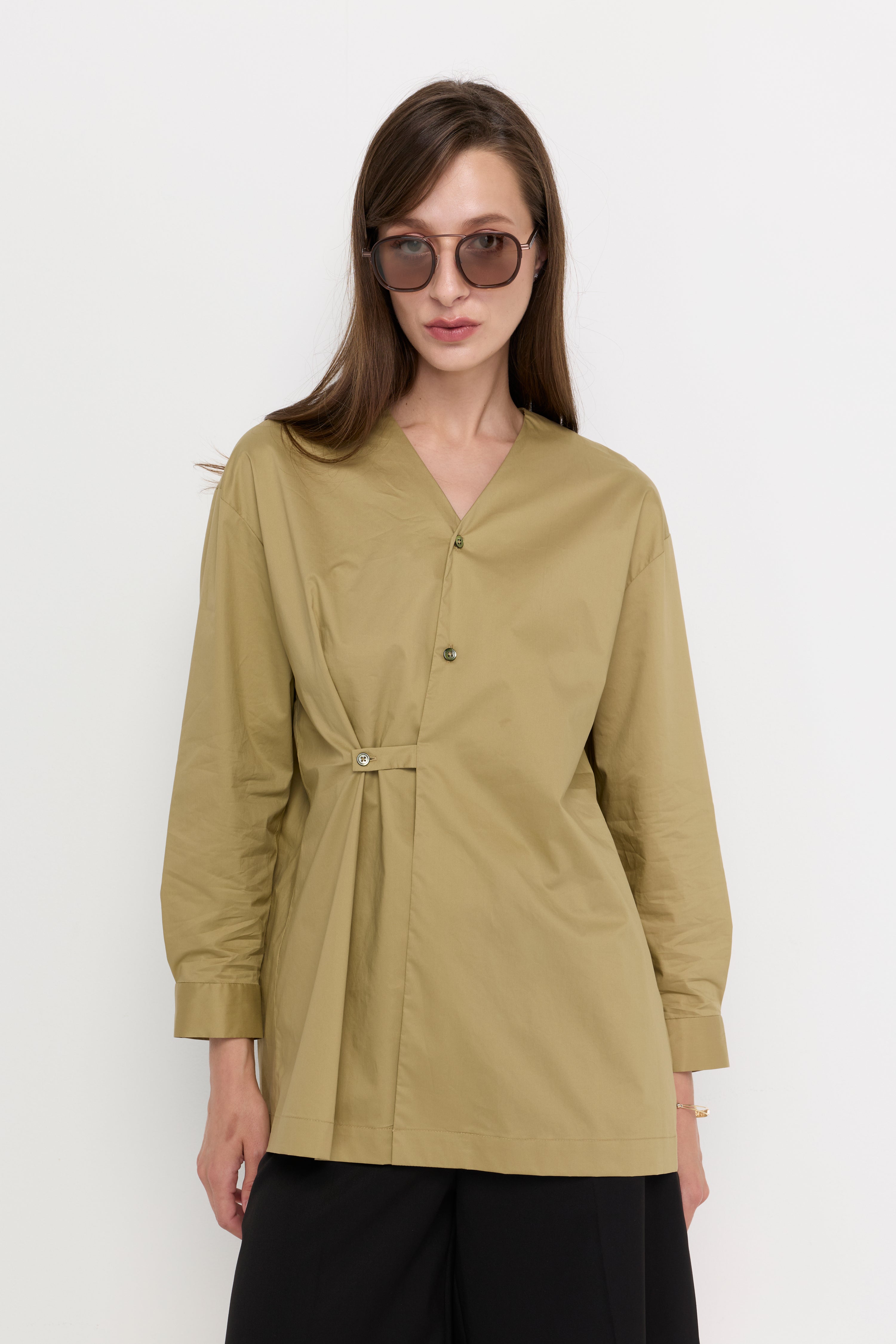 Asymmetric Waist-Tuck Blouse Green