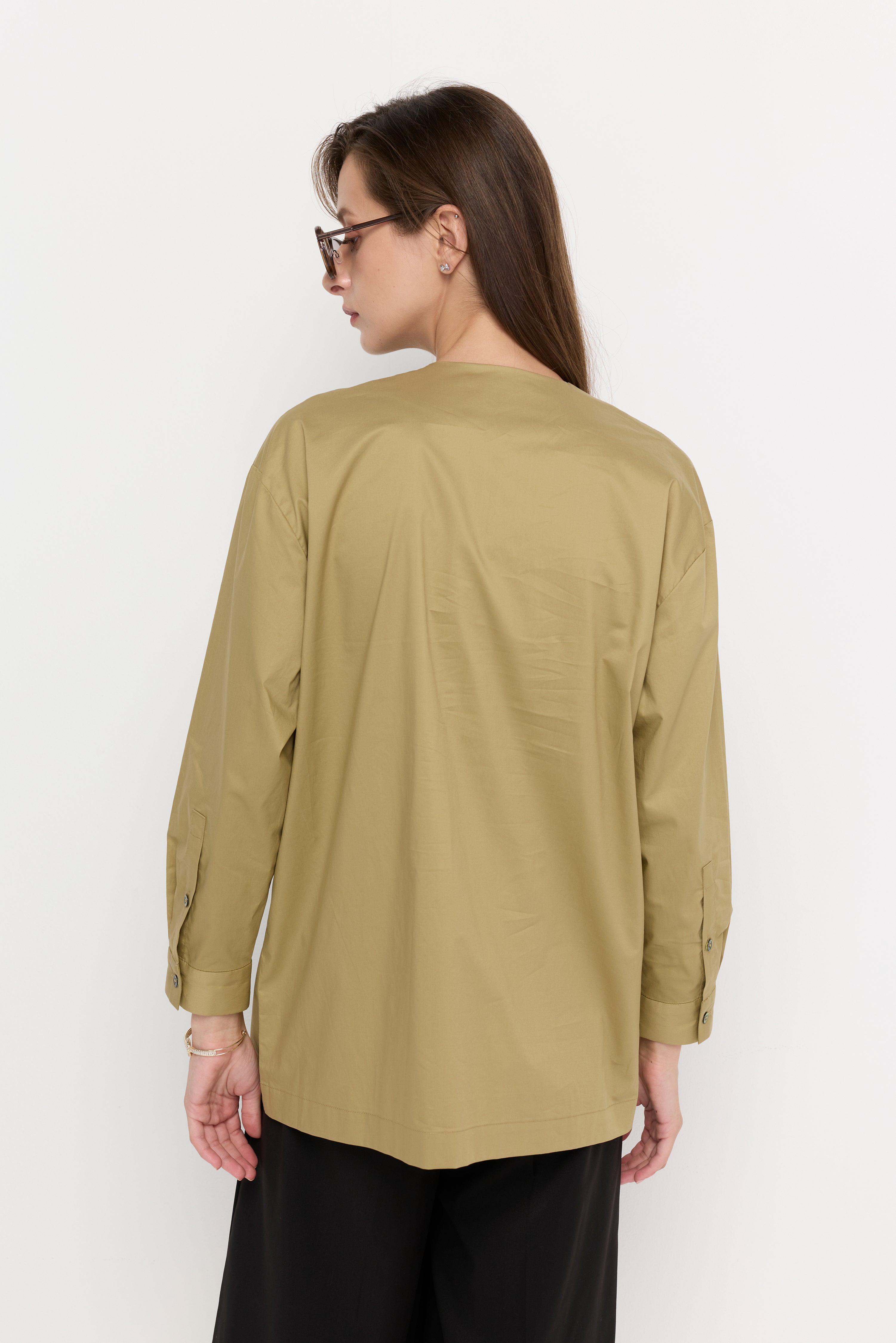 Asymmetric Waist-Tuck Blouse Green