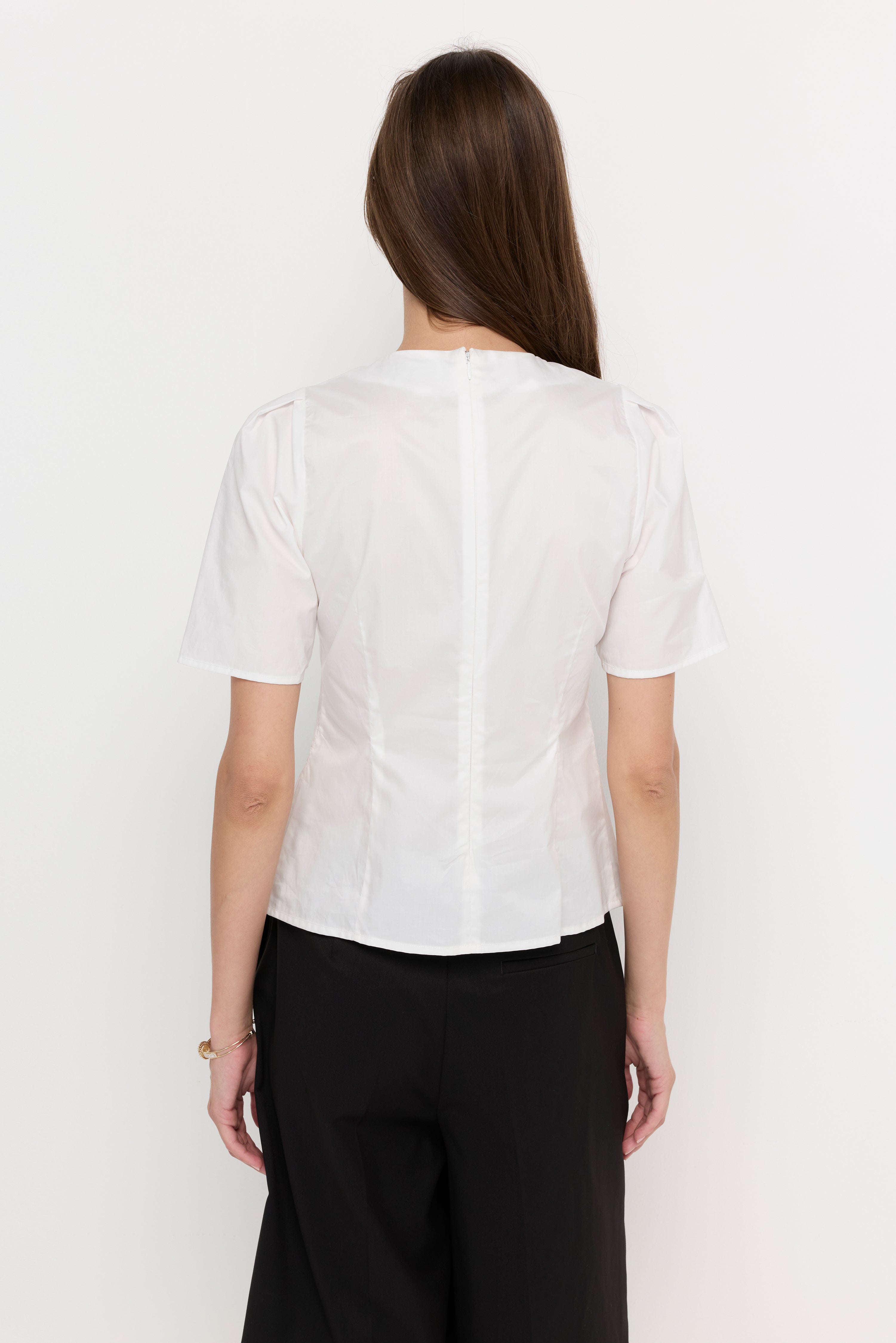 Pleated Front Peplum Blouse Cream