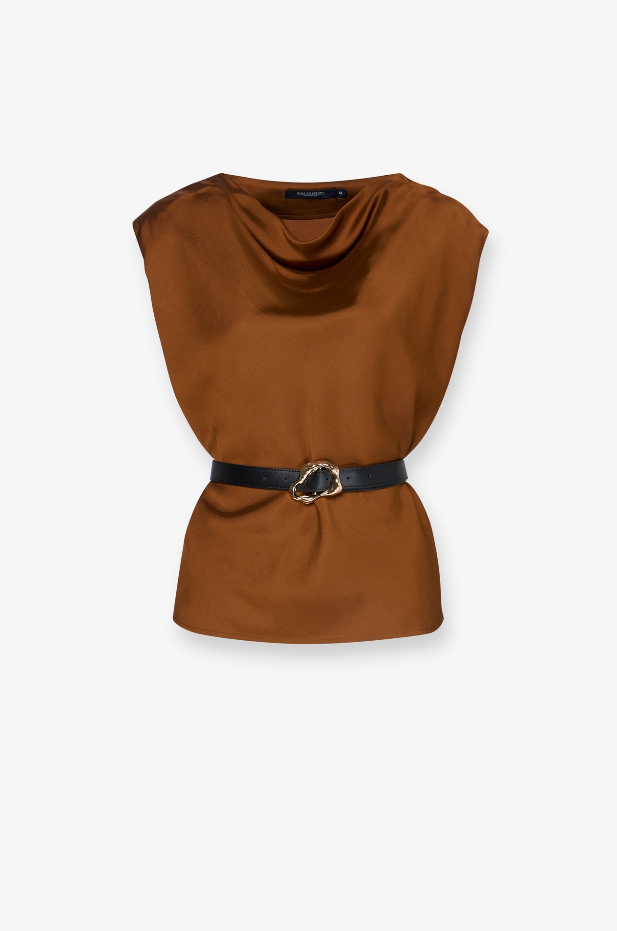 Draped Satin Belted Blouse Brown