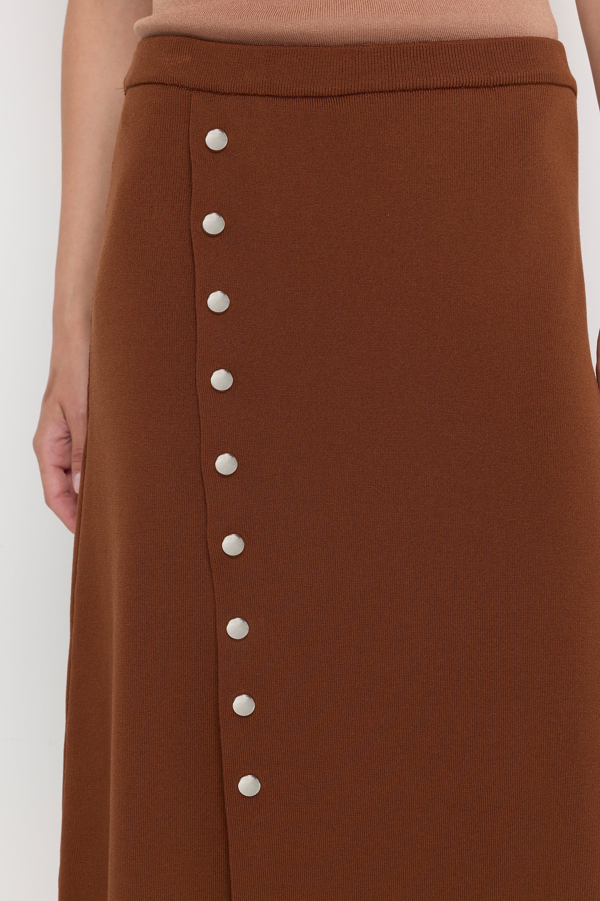 Snap Button Wrap Midi Skirt Brown