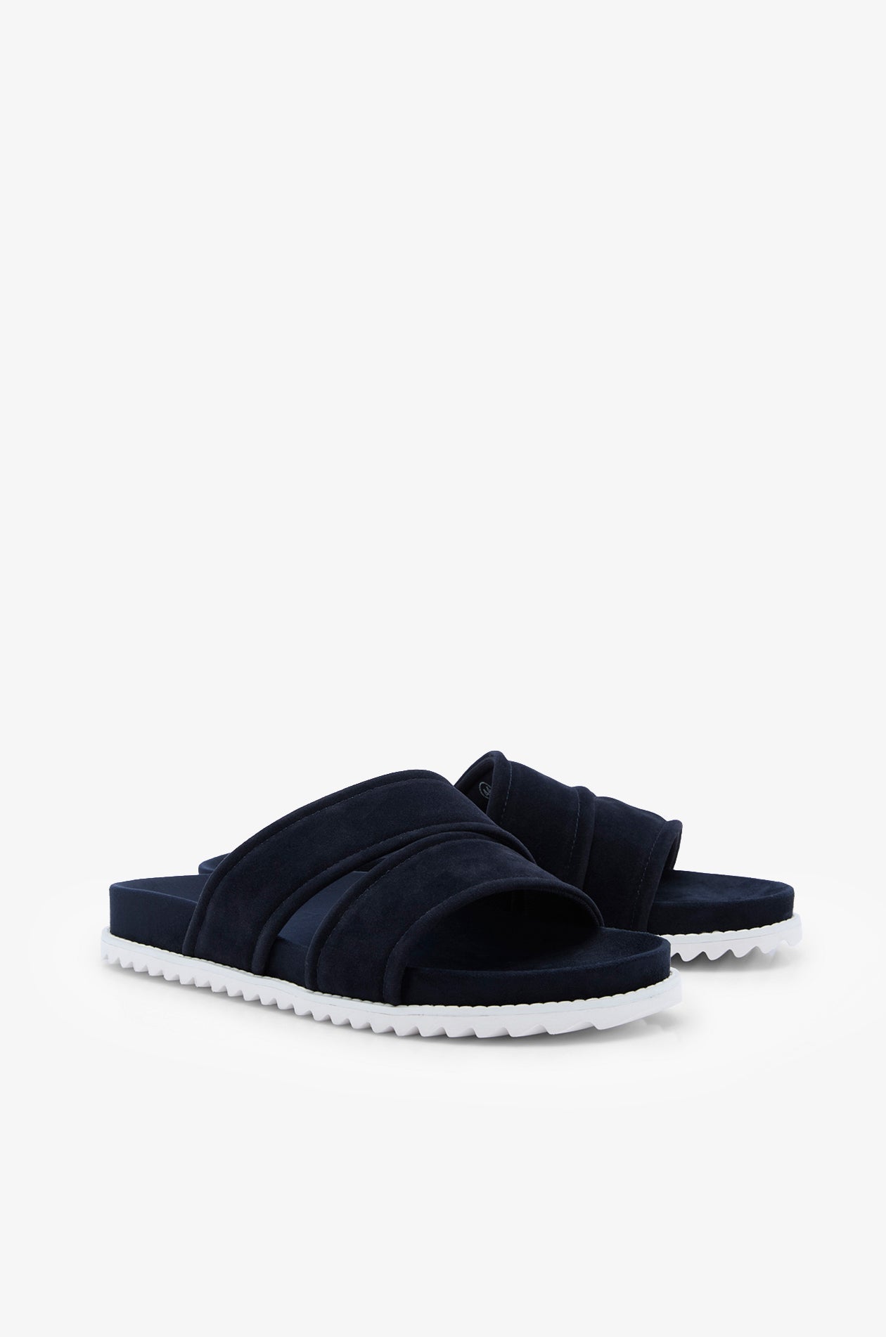 Suede Double Strap Slides Navy
