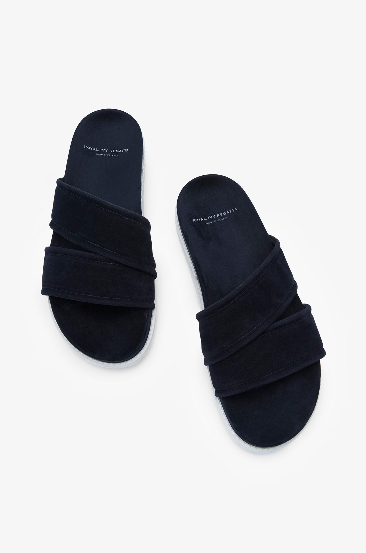 Suede Double Strap Slides Navy