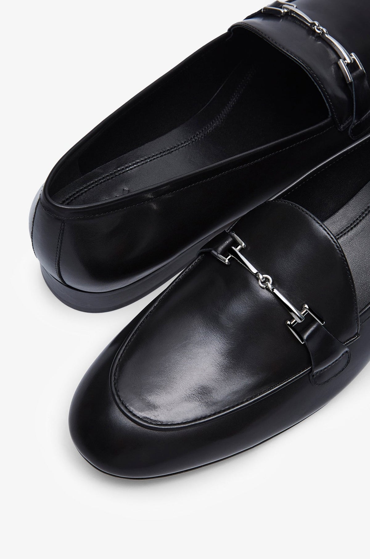 Metal-Bit Leather Loafers Black