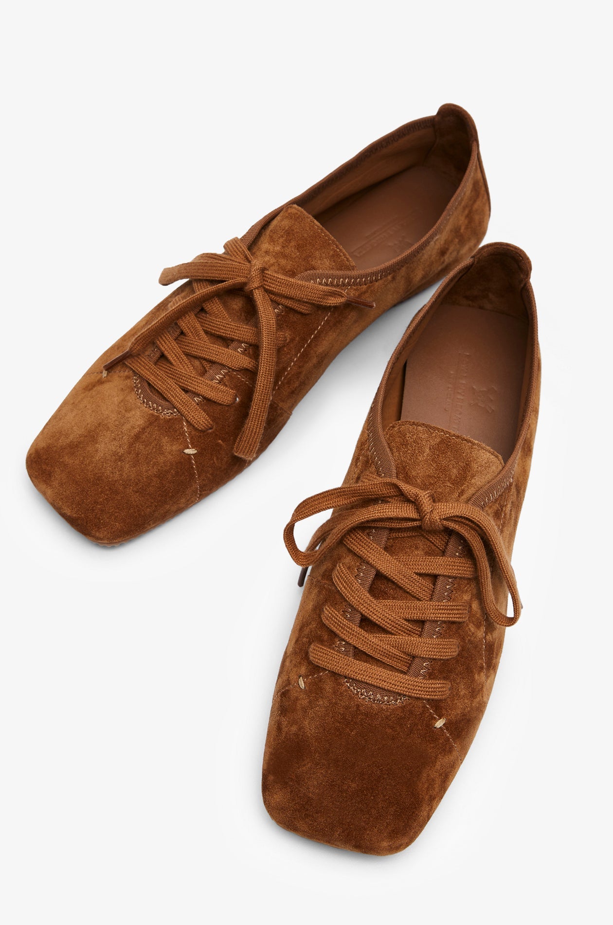 Suede Lace-Up Ballet Sneakers Brown