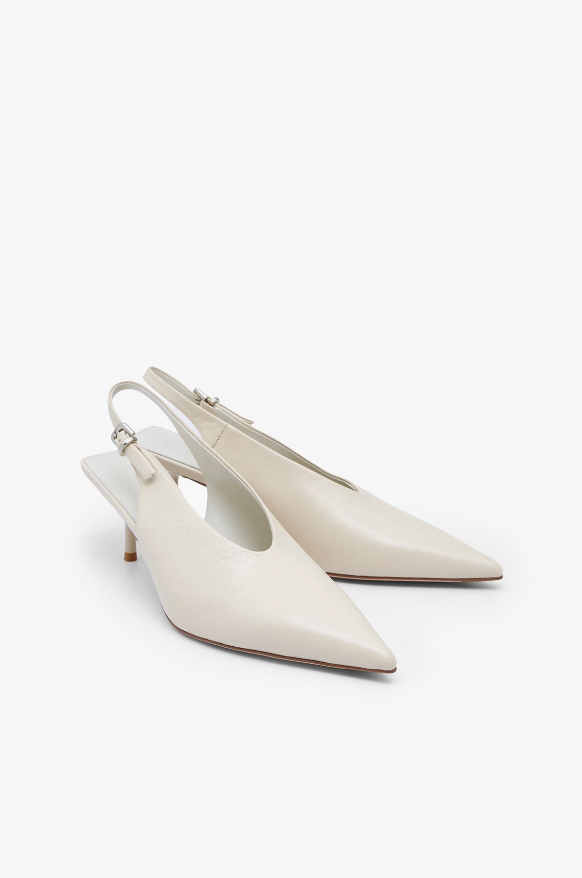 Pointed Toe Slingback Heels Off-White