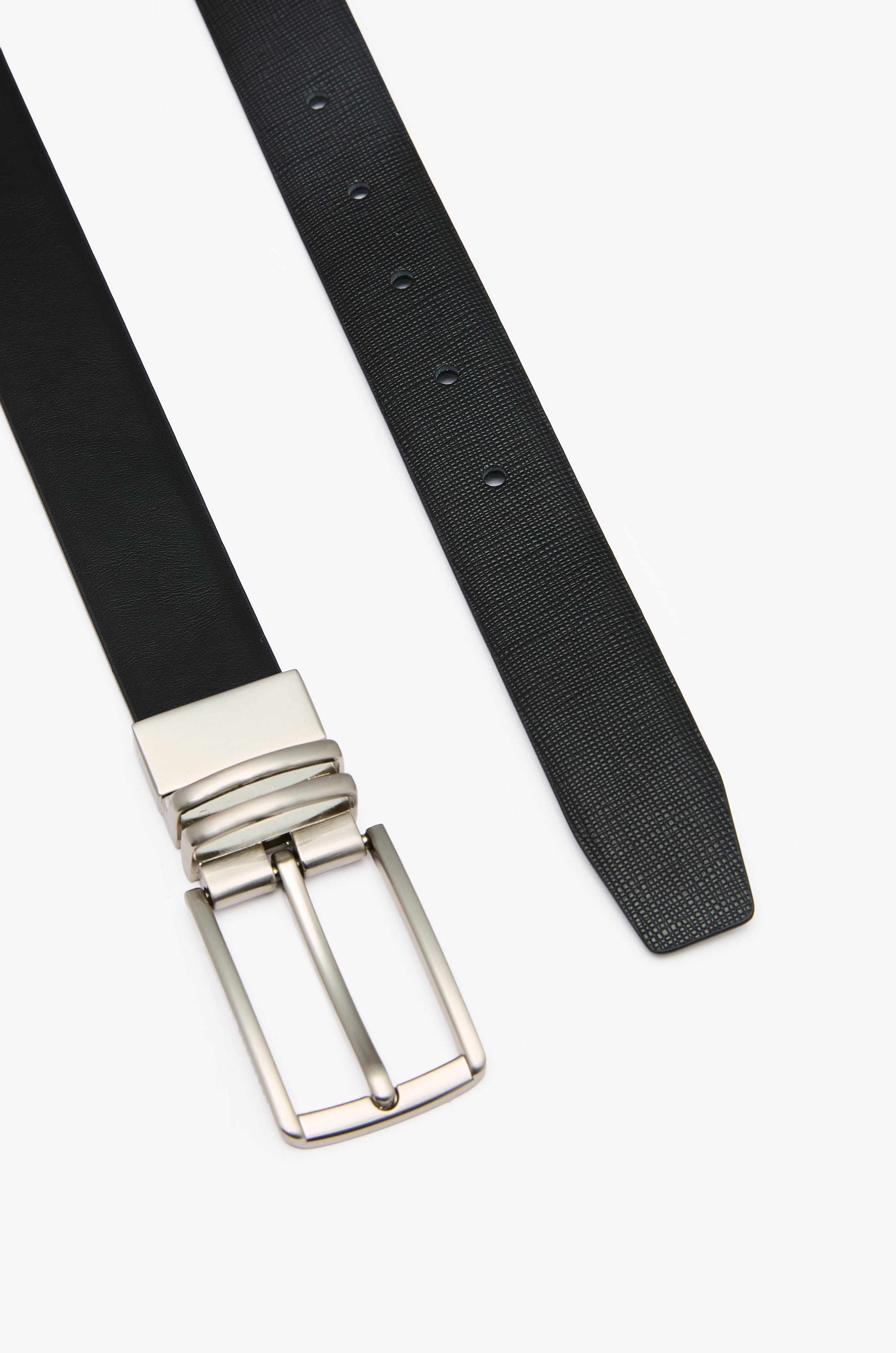 Reversible Nappa & Saffiano Leather Belt Black
