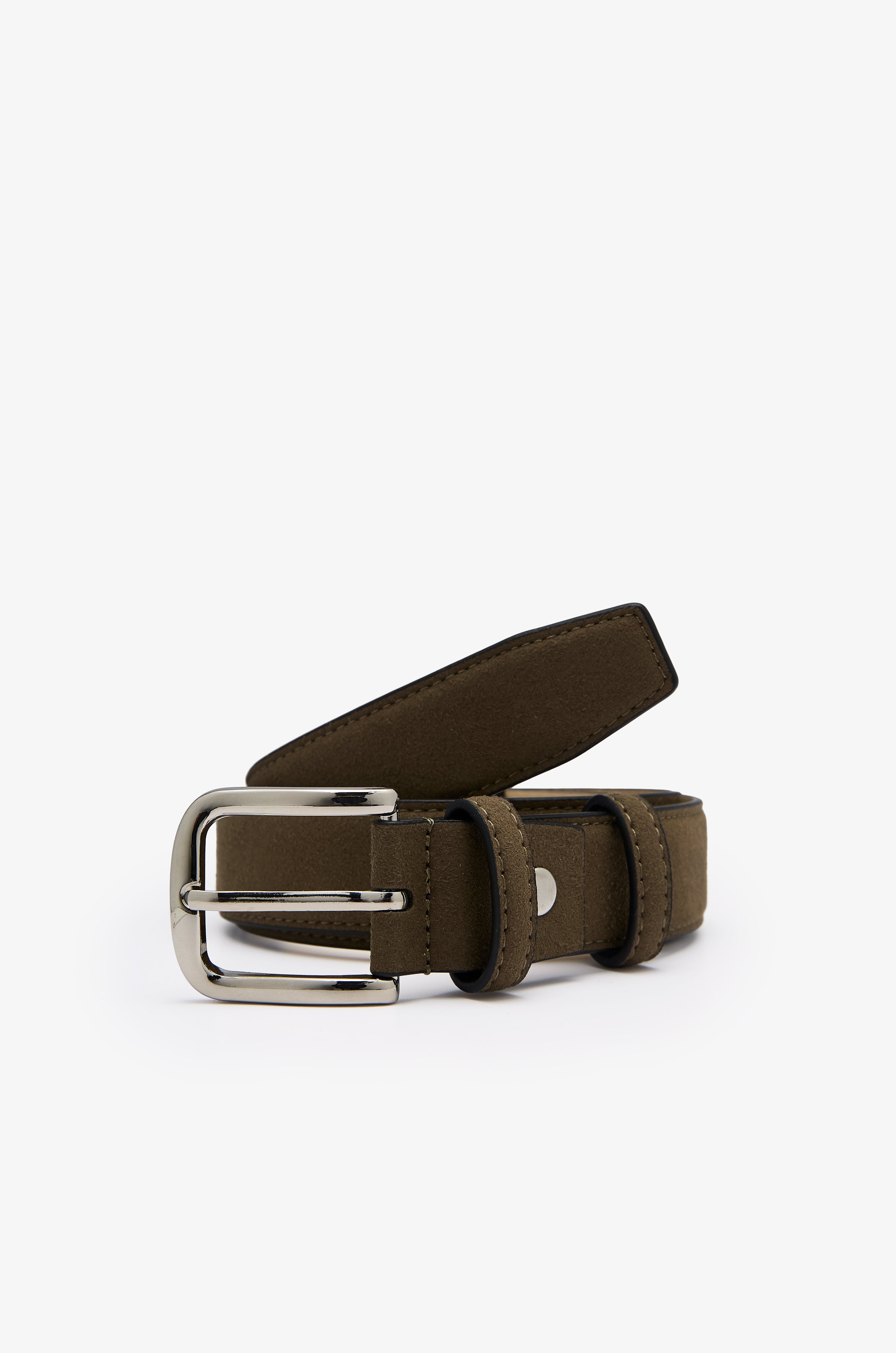 Debossed Logo Suede Belt  Dark Green