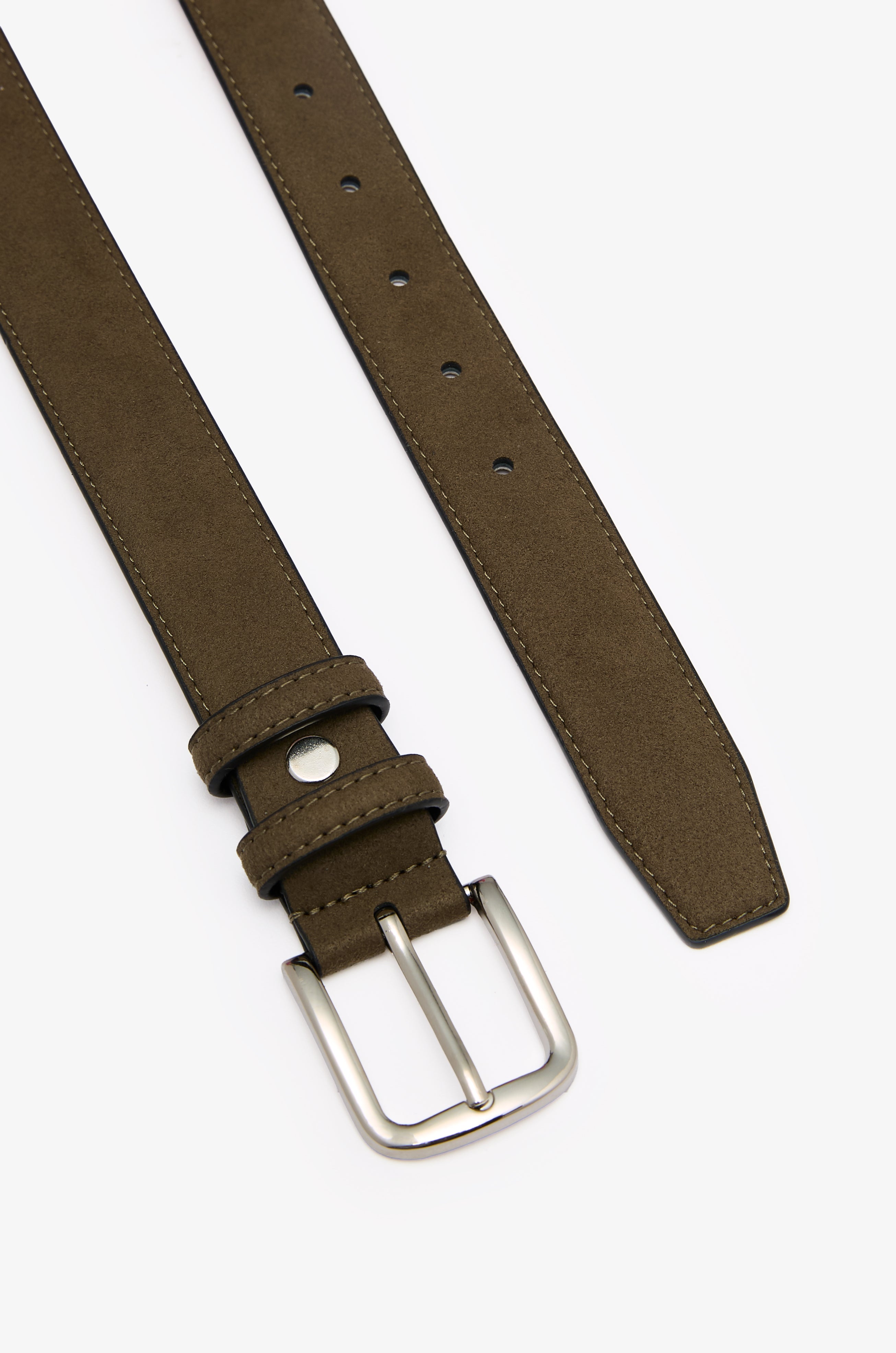 Debossed Logo Suede Belt  Dark Green