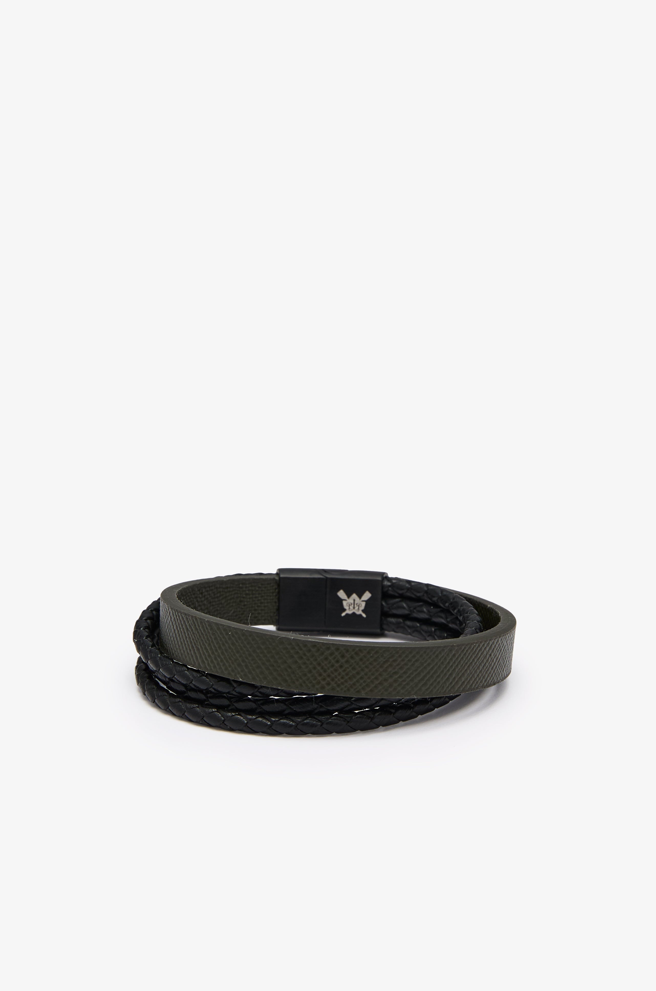 Braided Saffiano Leather Logo Bracelet Dark Green