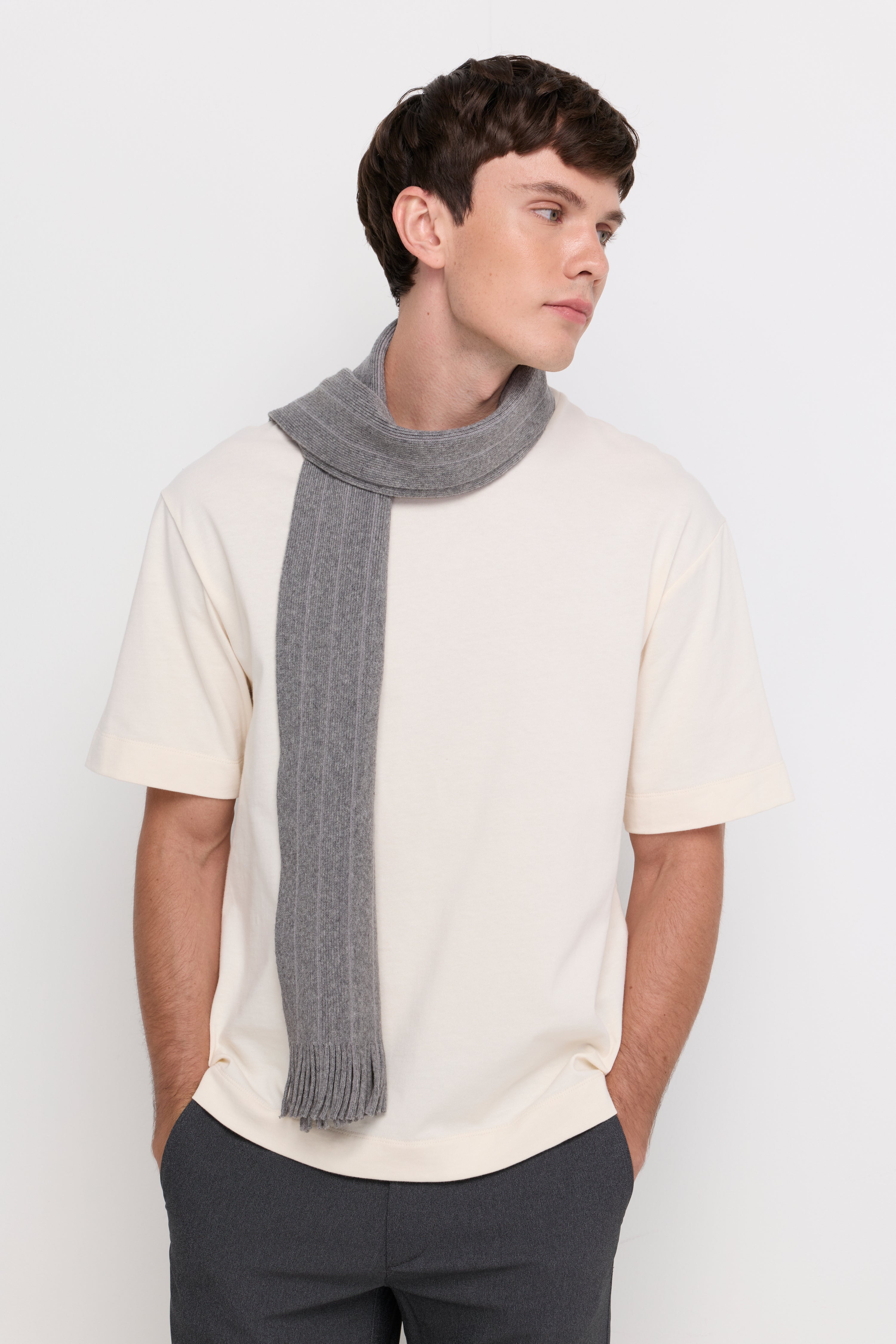 Ribbed Knit Scarf Striped Grey