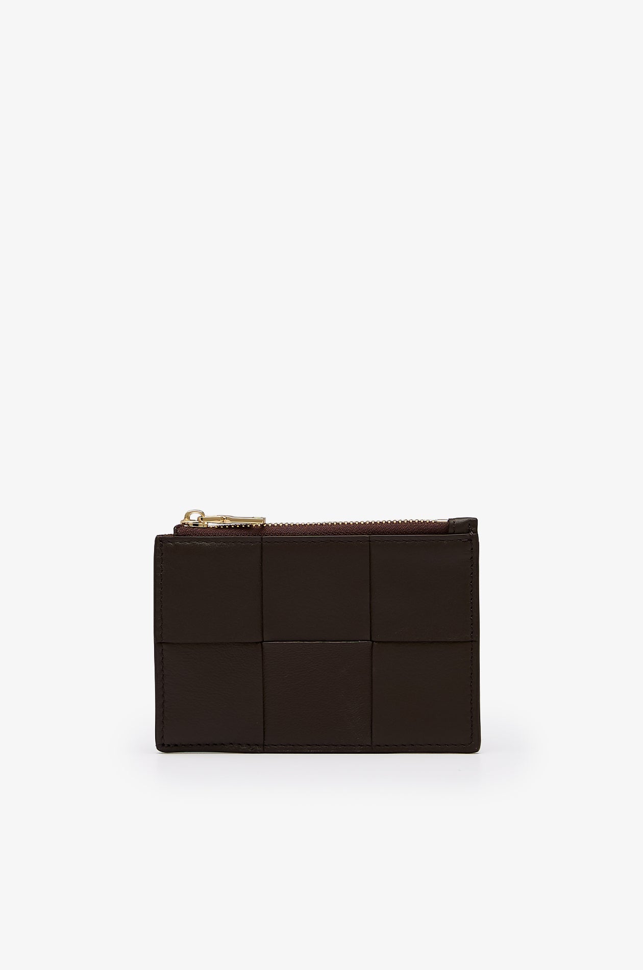 Woven Leather Card Holder Dark Brown