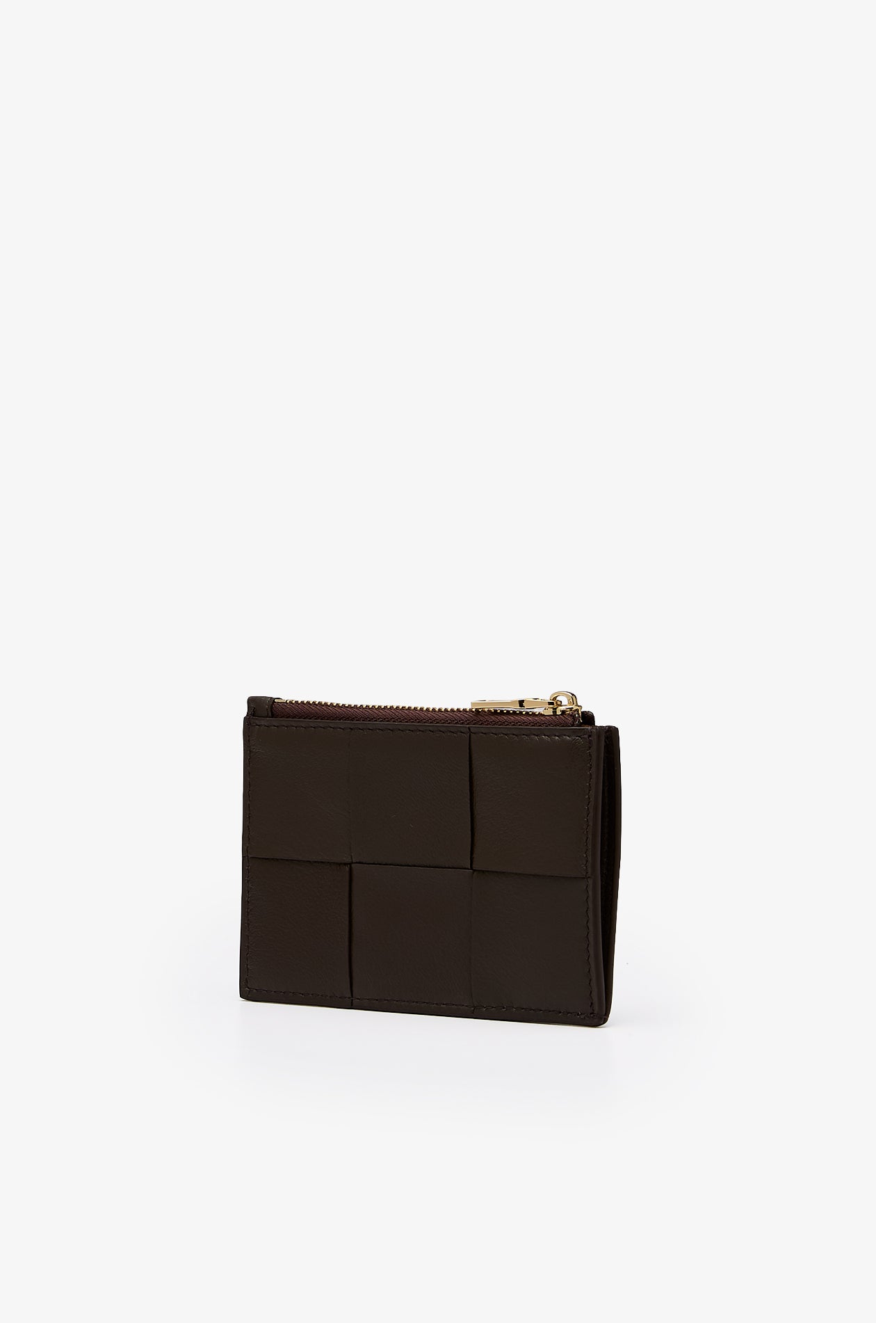 Woven Leather Card Holder Dark Brown