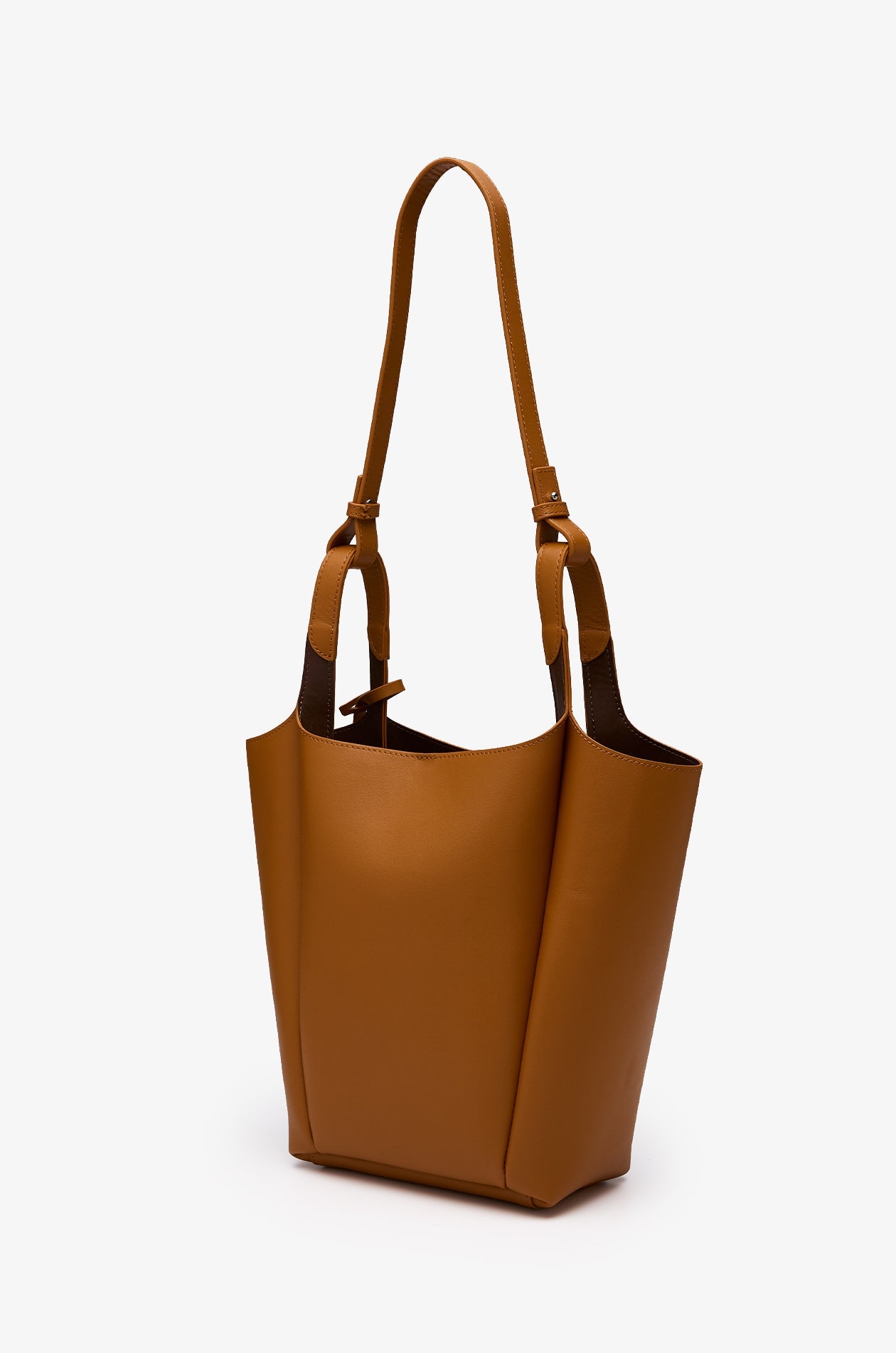 Leather Bucket Tote Brown