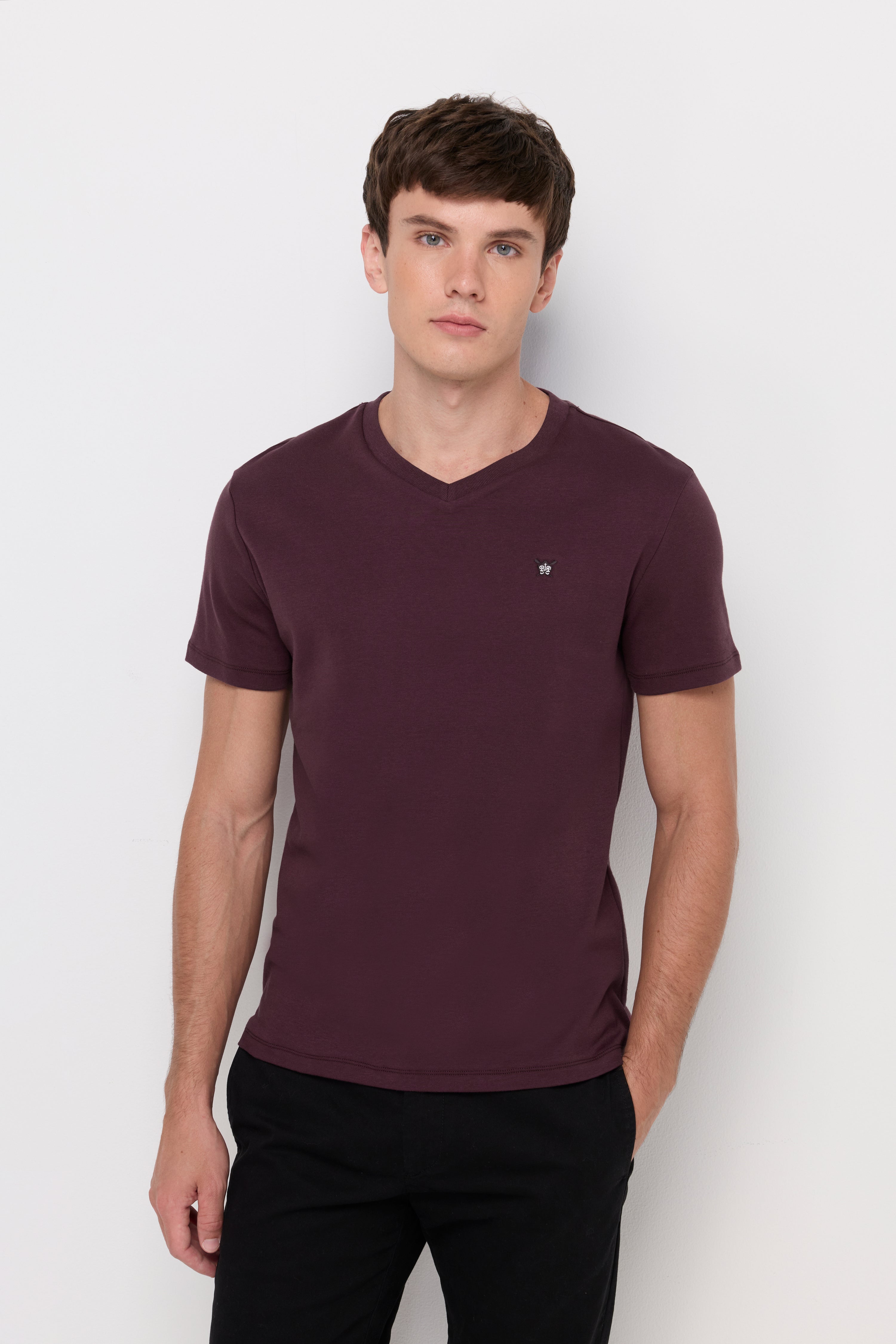 V Neck T-Shirt Cotton Jersey Brown