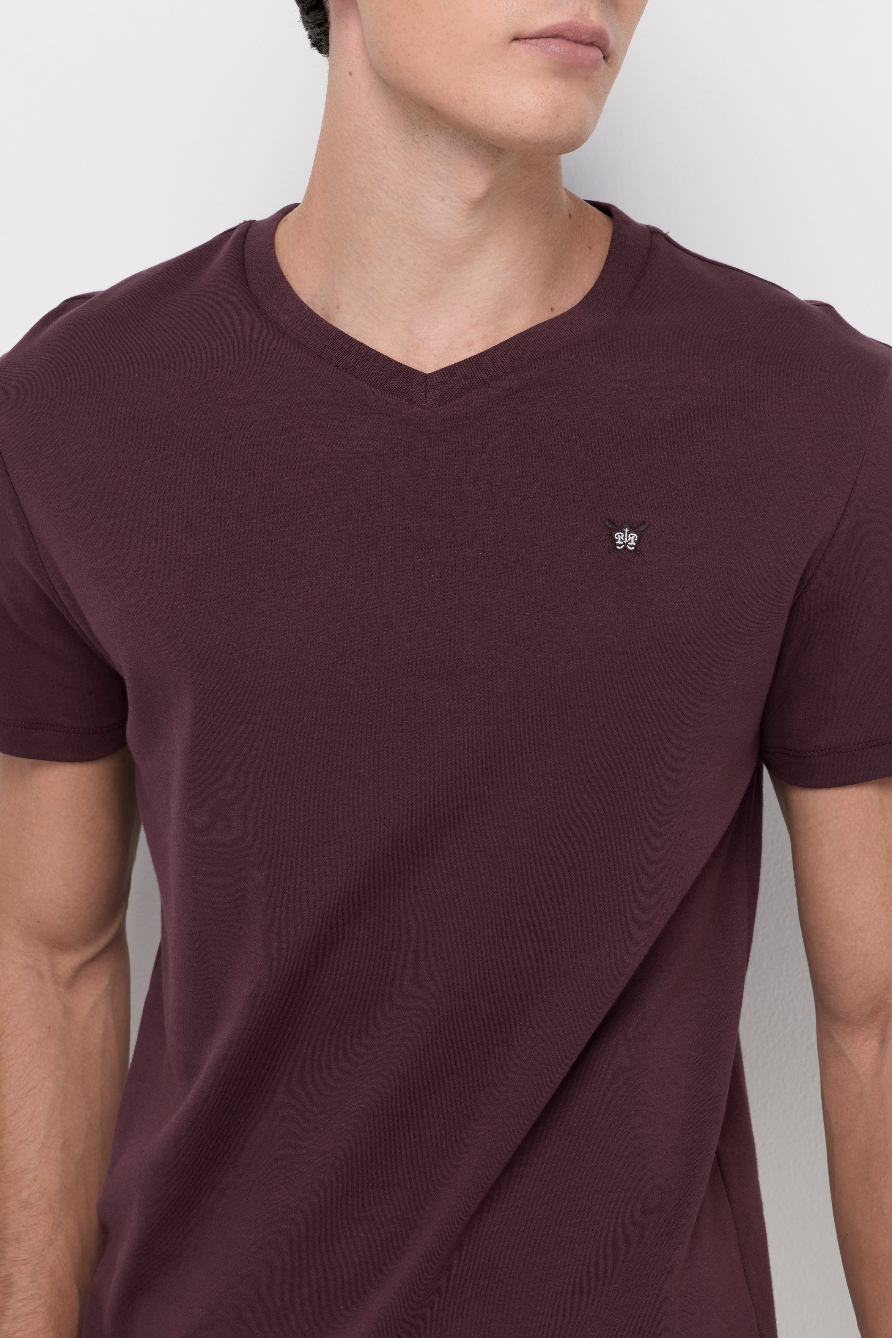 V Neck T-Shirt Cotton Jersey Brown