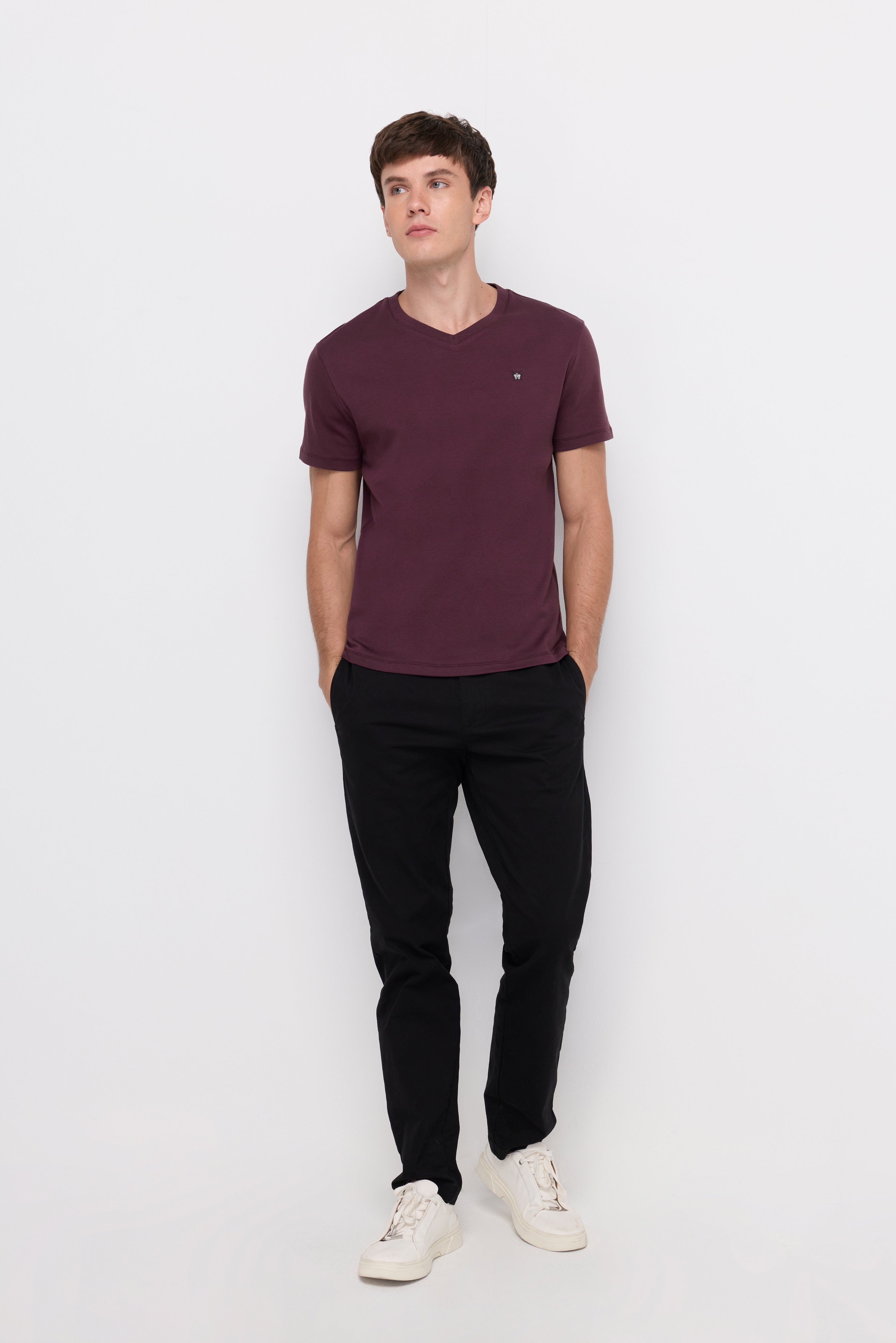 V Neck T-Shirt Cotton Jersey Brown
