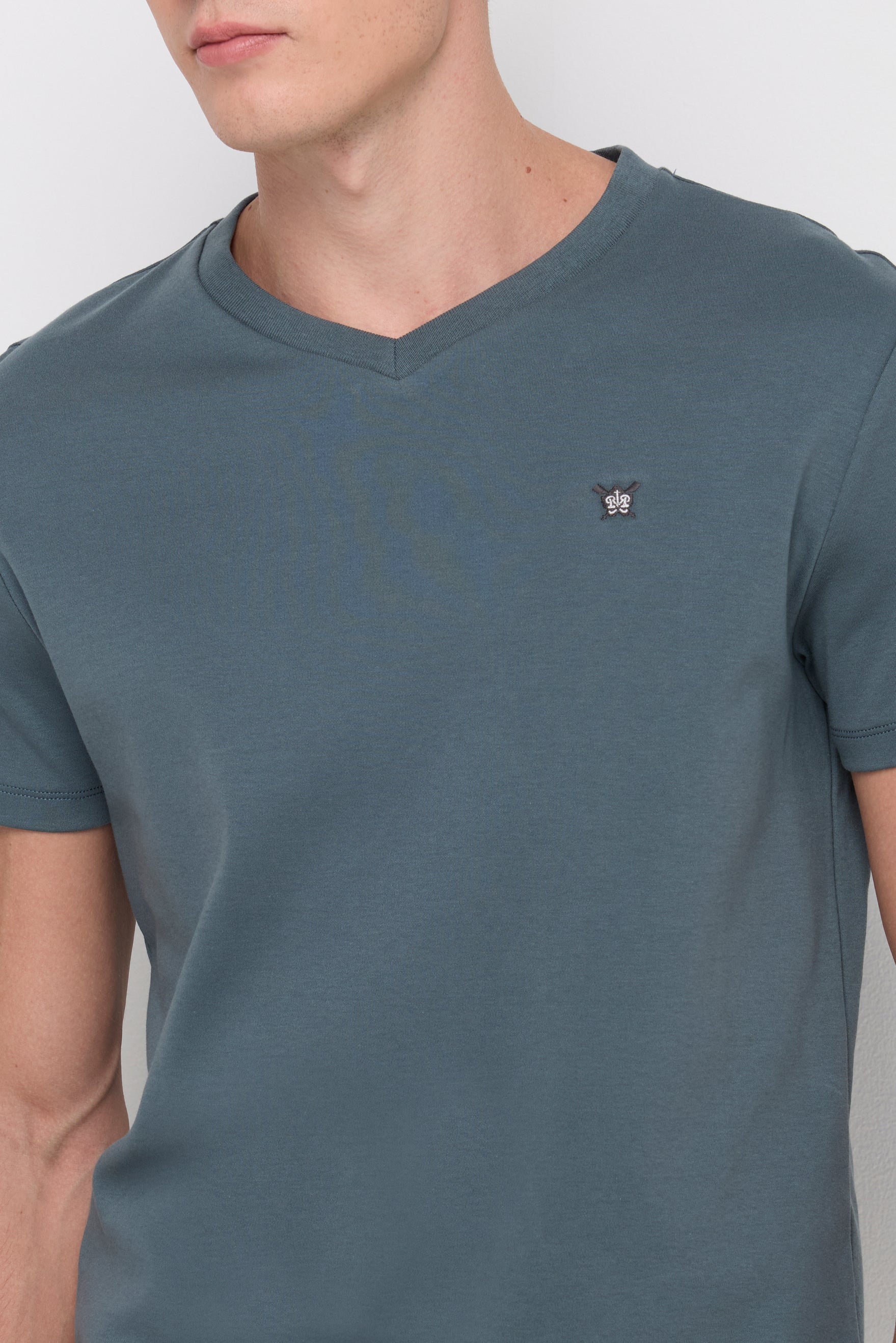 V Neck T-Shirt Cotton Jersey Dark Green