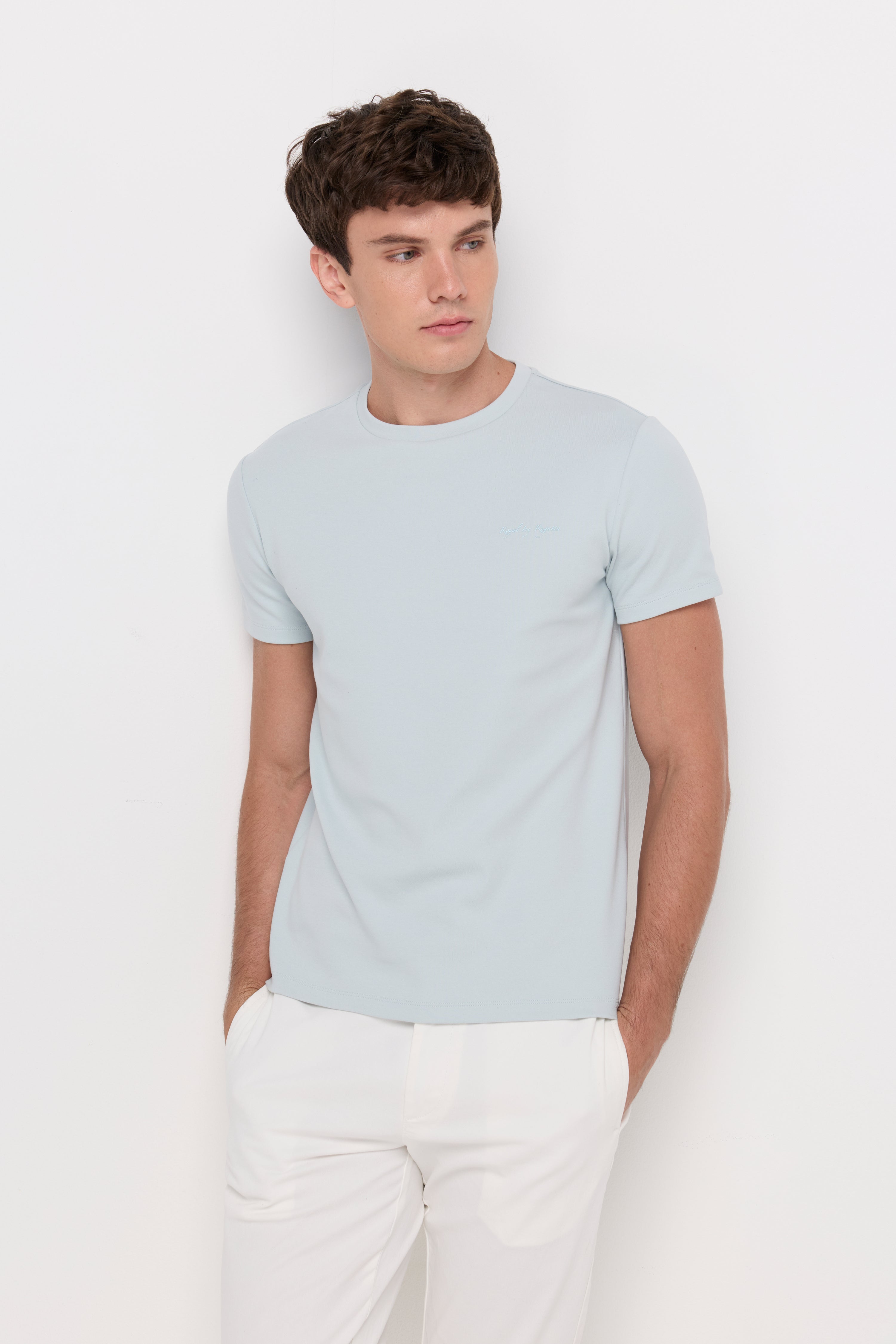 Cotton Short Sleeve Round Neck T-Shirt Light Blue