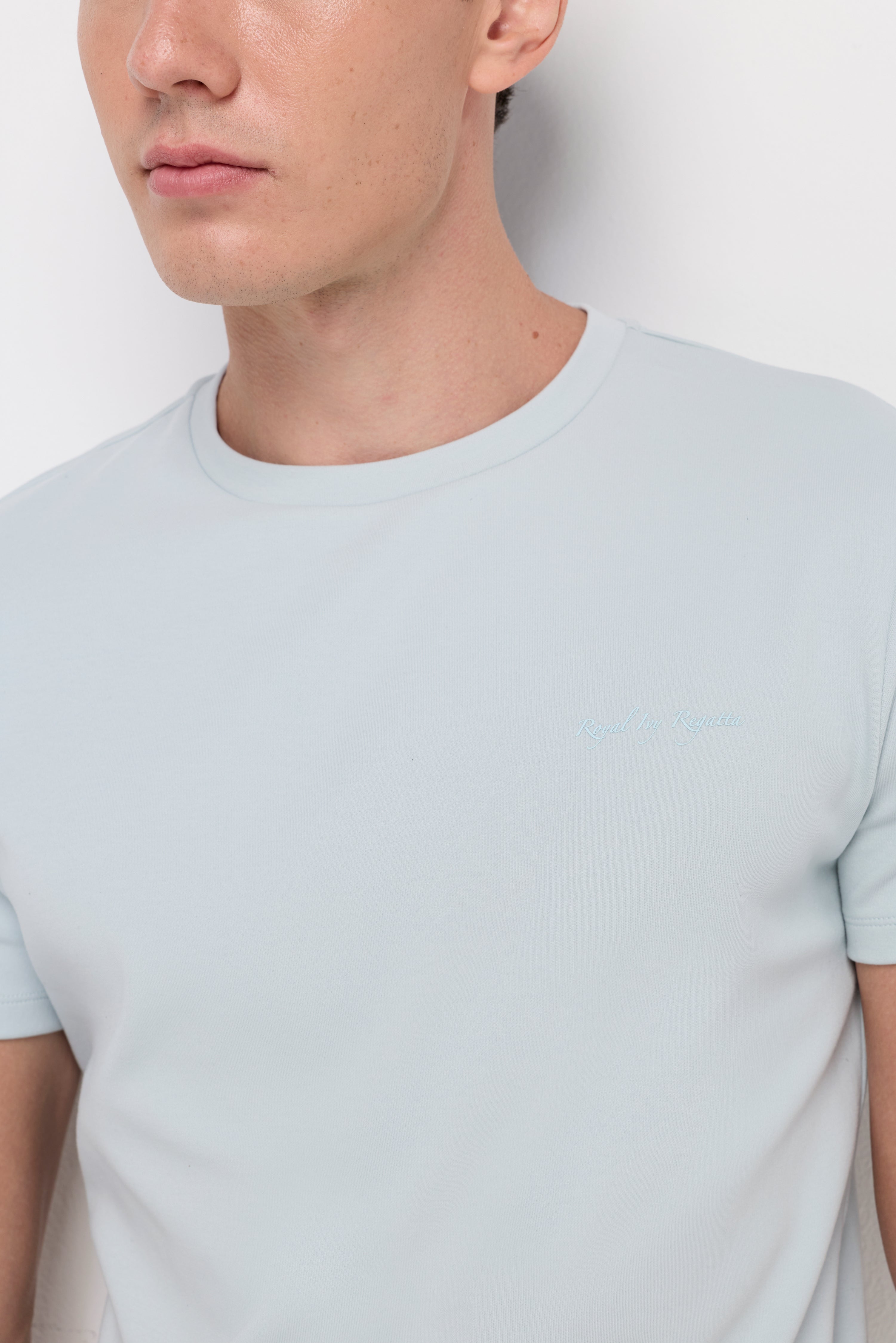 Cotton Short Sleeve Round Neck T-Shirt Light Blue