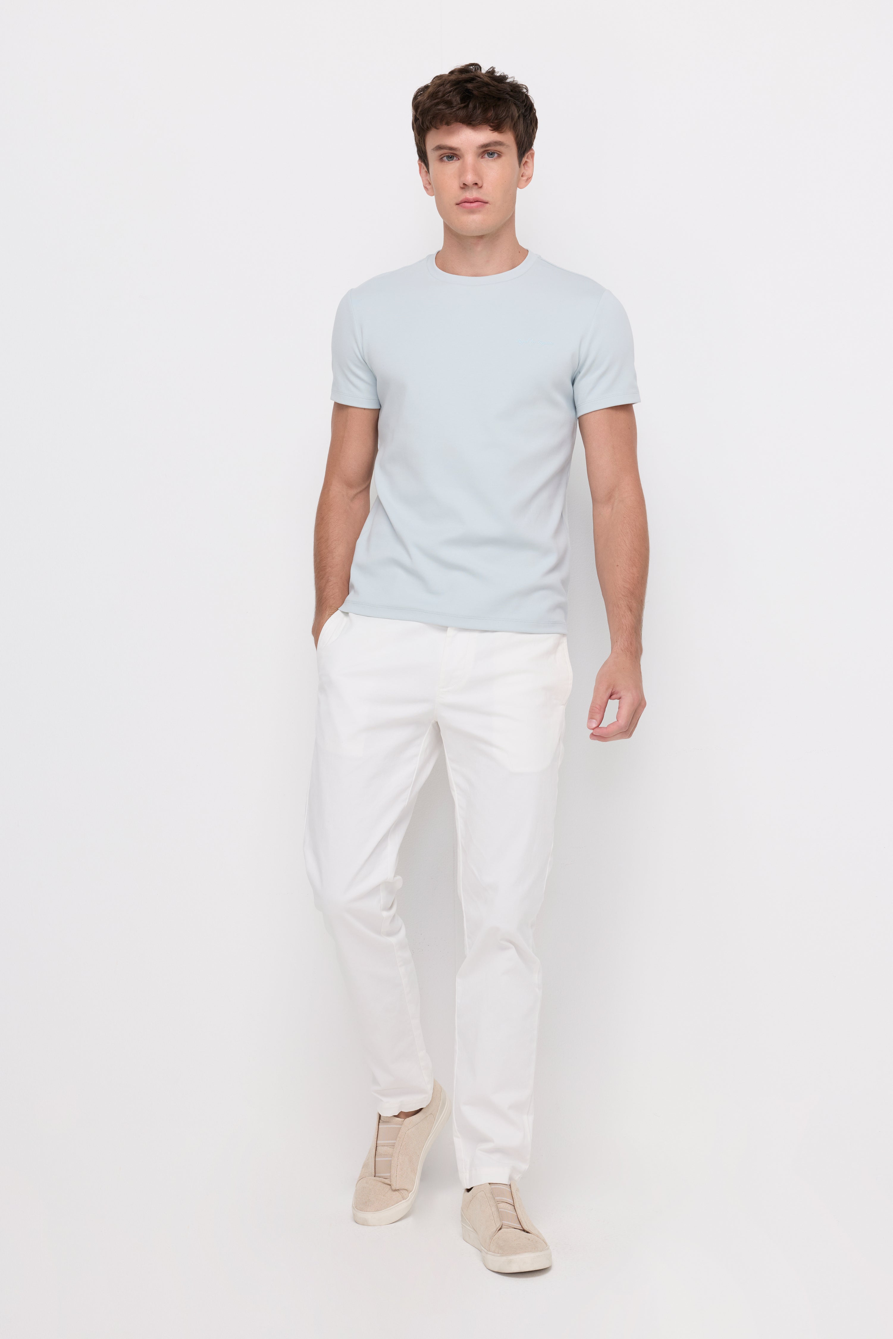 Cotton Short Sleeve Round Neck T-Shirt Light Blue
