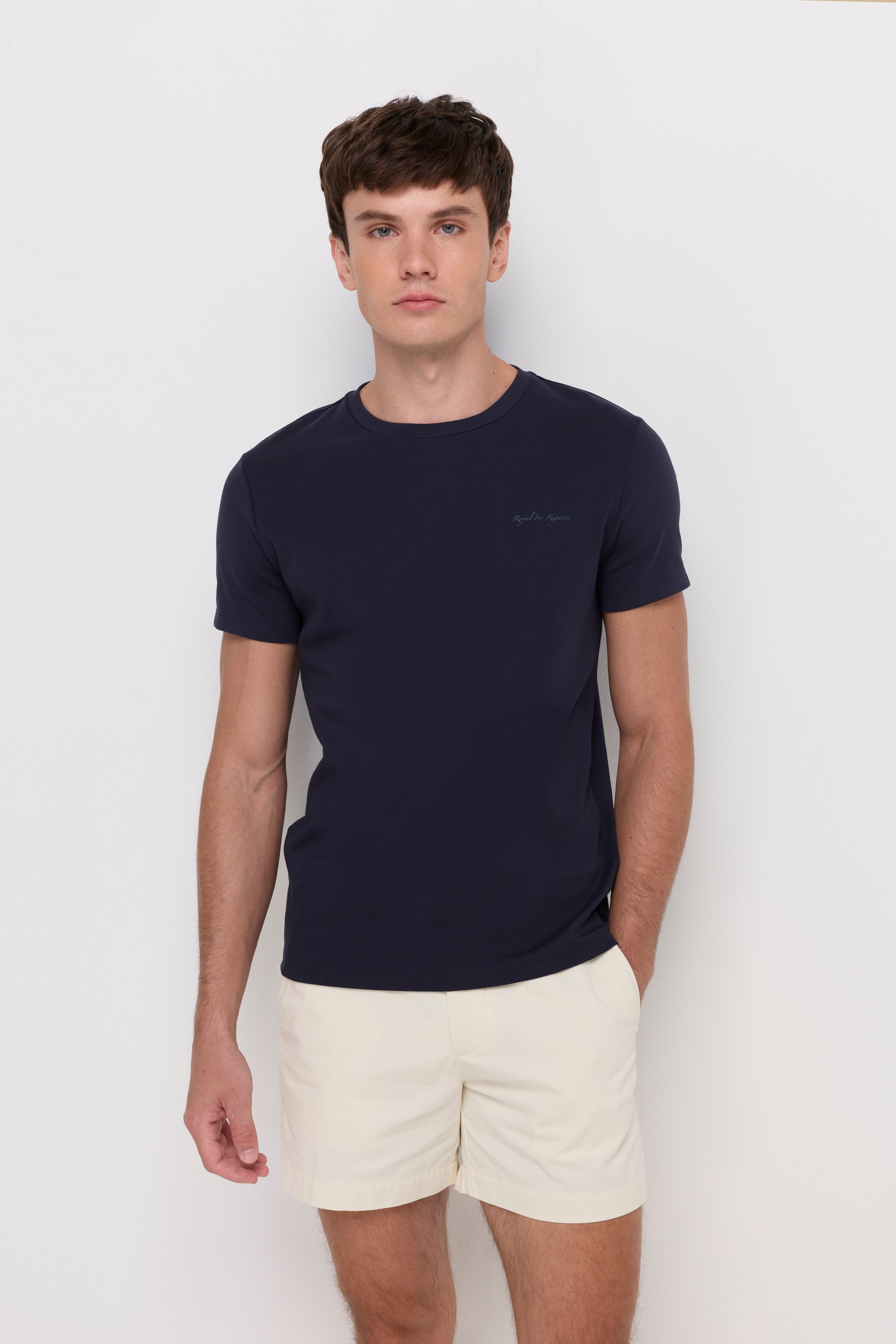 Cotton Short Sleeve Round Neck T-Shirt Navy