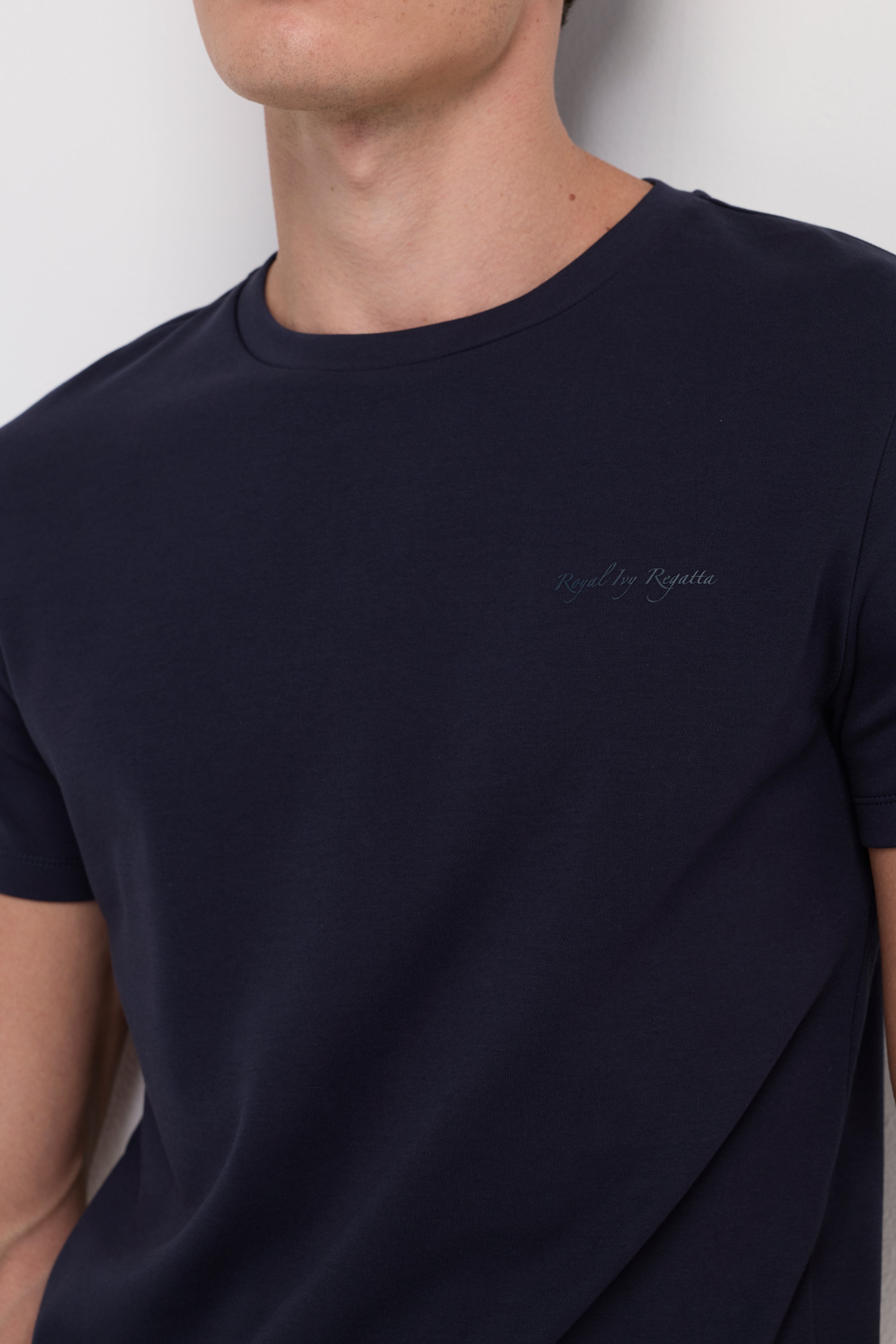 Cotton Short Sleeve Round Neck T-Shirt Navy