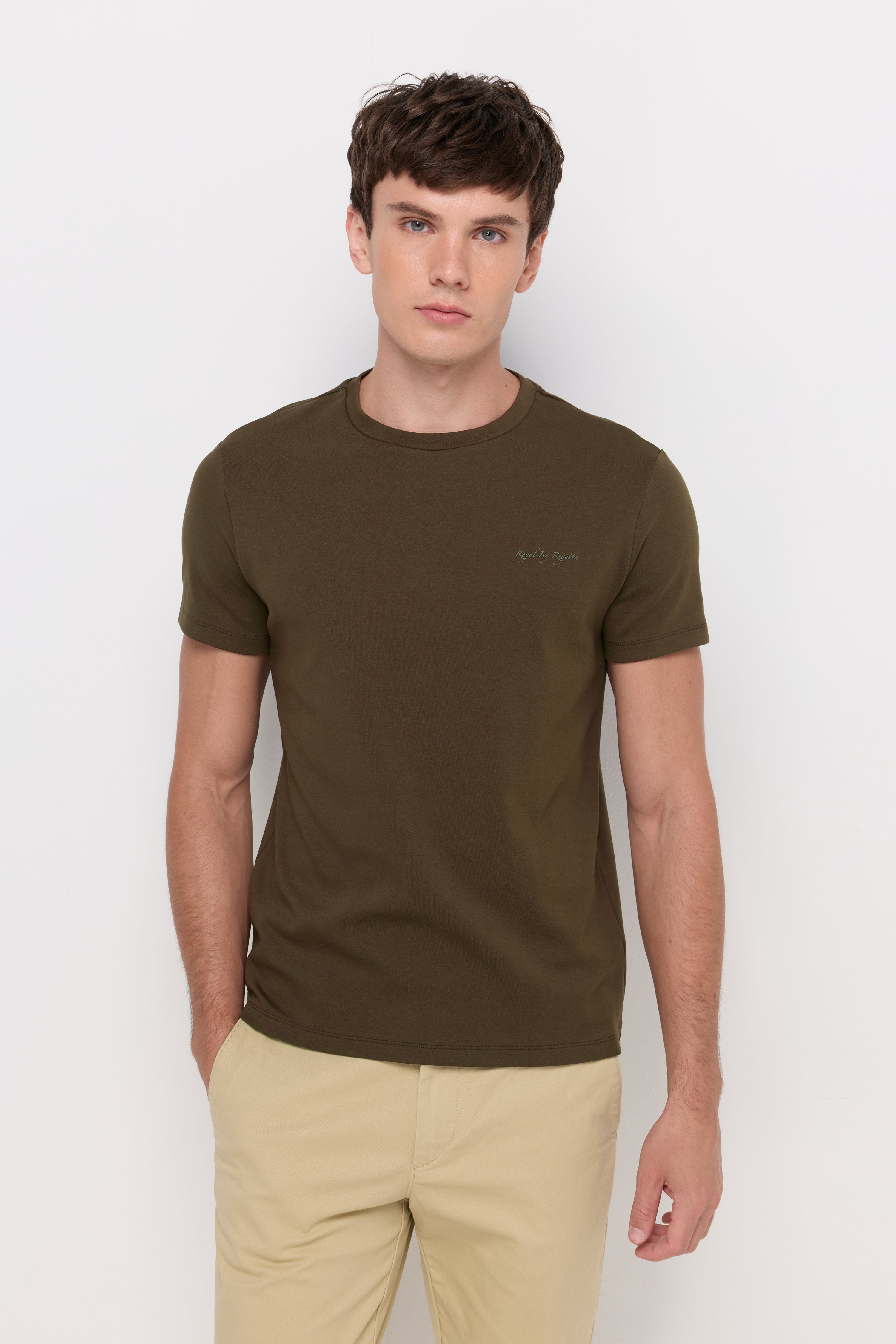 Cotton Short Sleeve Round Neck T-Shirt Dark Green