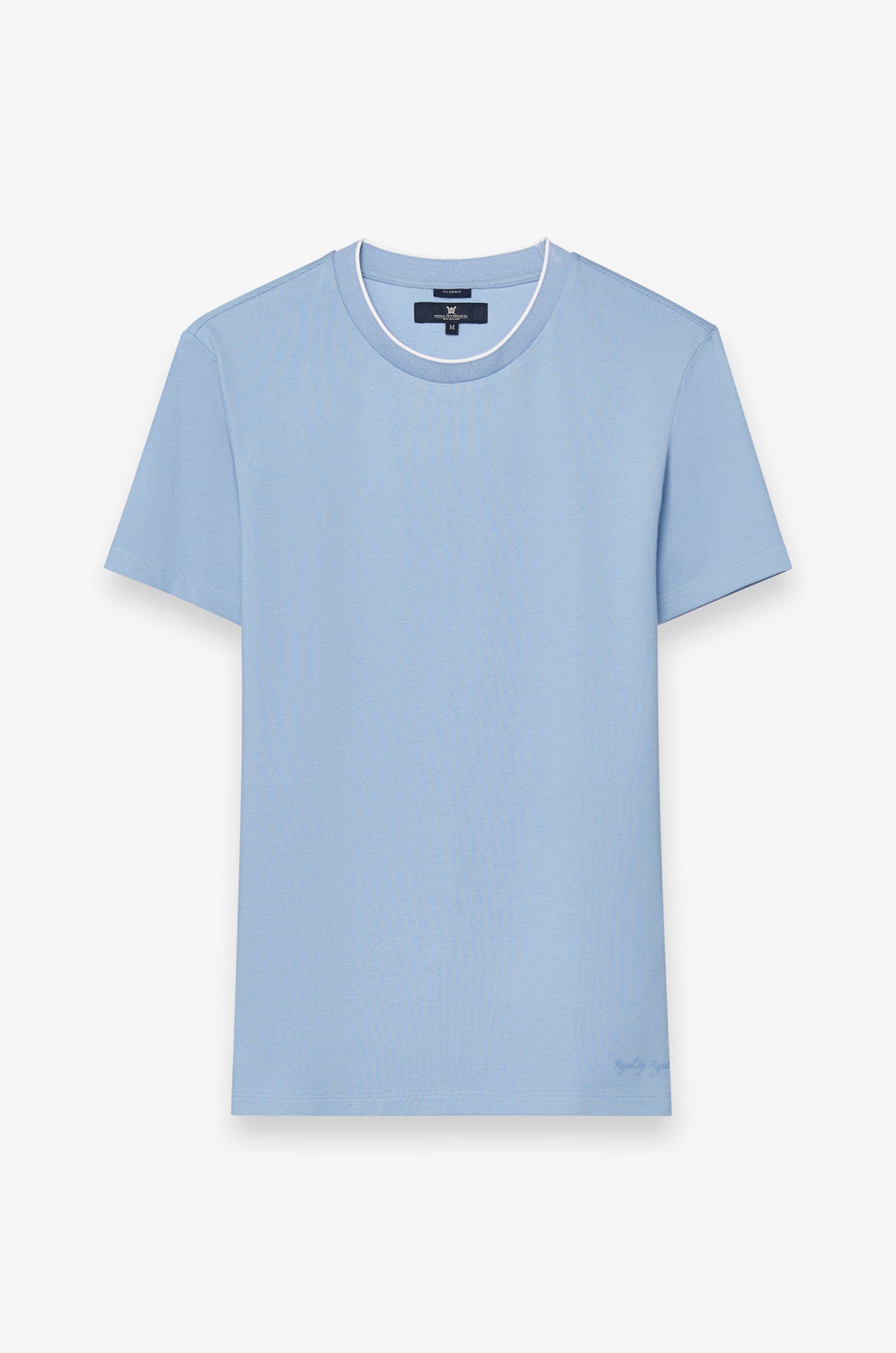 Pique Short Sleeve Round Neck T-Shirt Light Blue