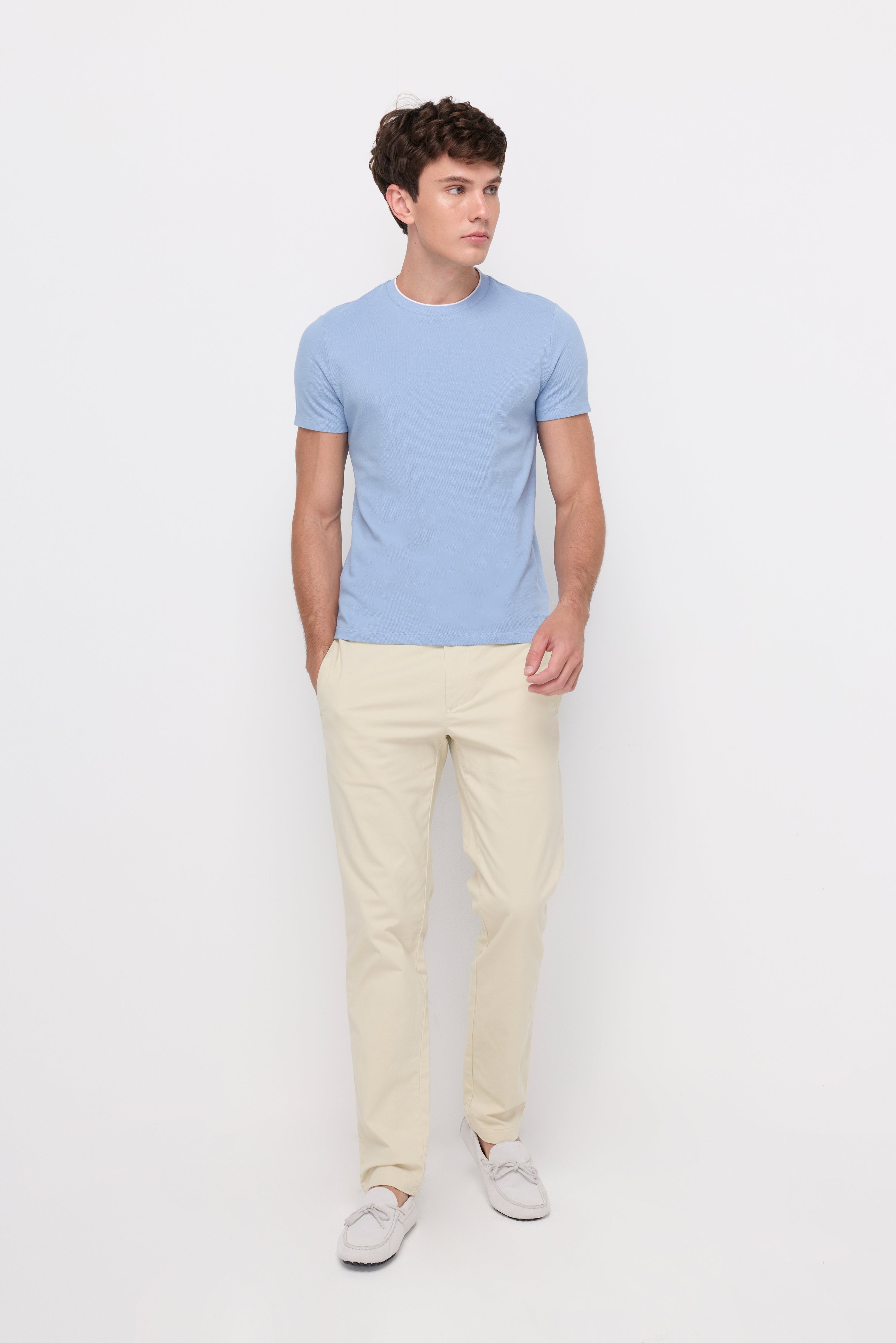 Pique Short Sleeve Round Neck T-Shirt Light Blue