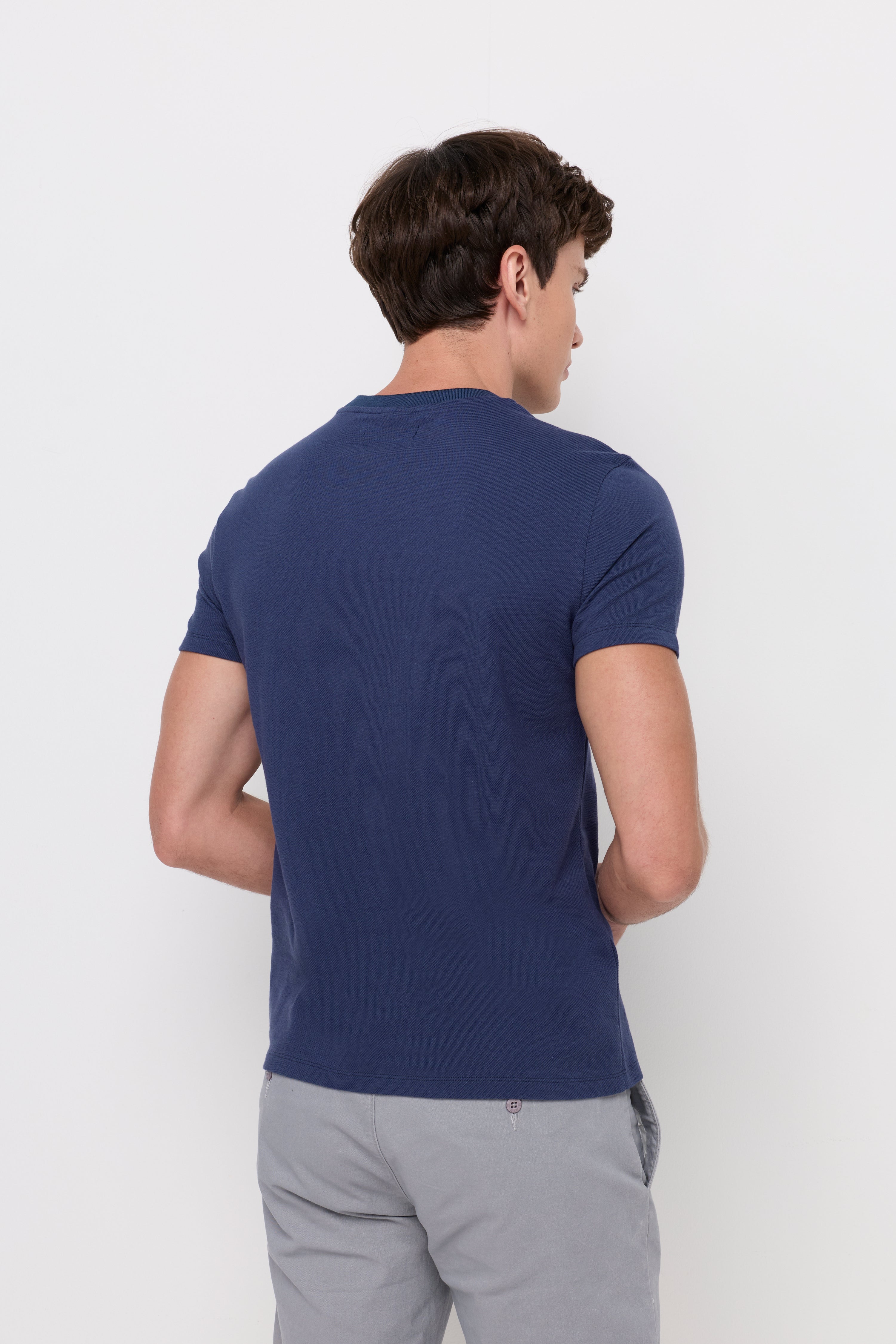 Pique Short Sleeve Round Neck T-Shirt Navy