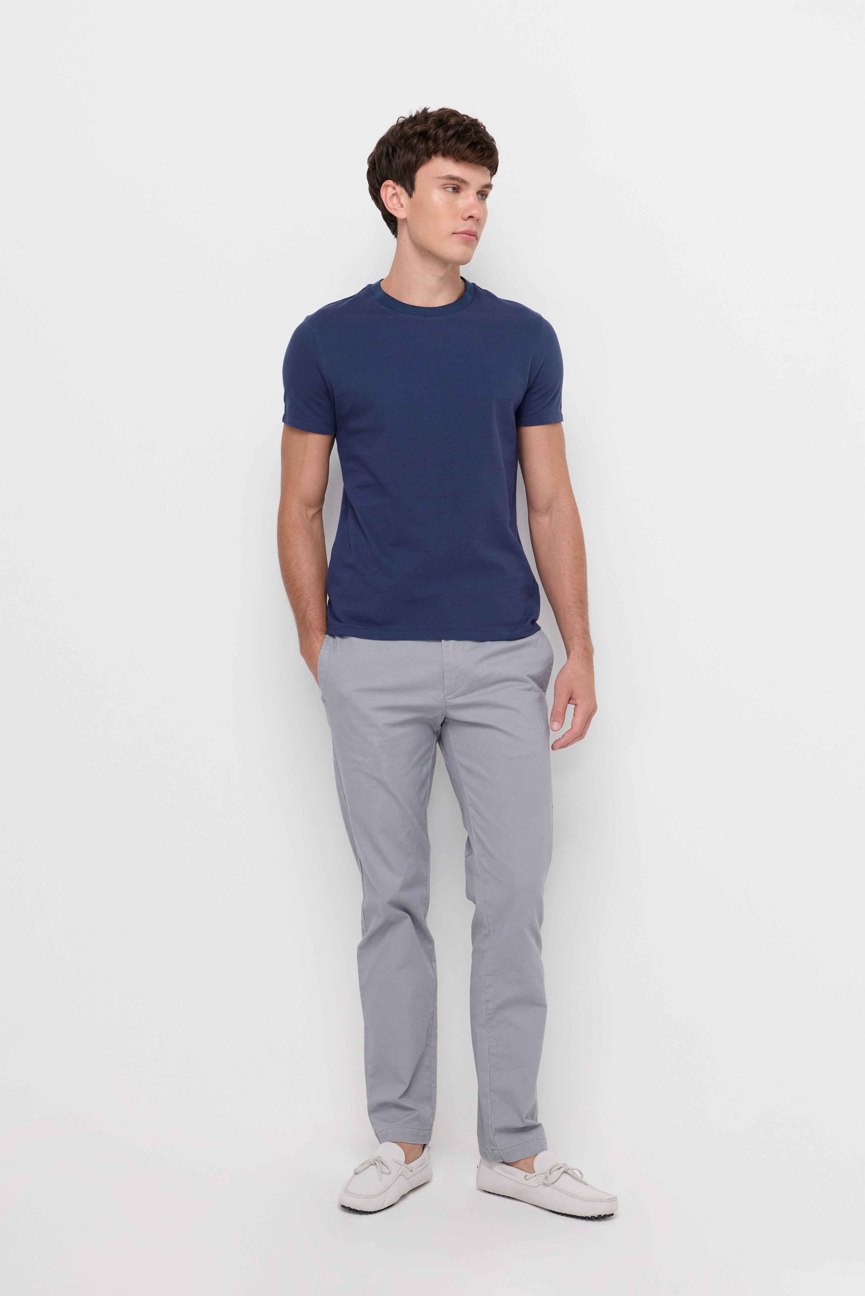 Pique Short Sleeve Round Neck T-Shirt Navy