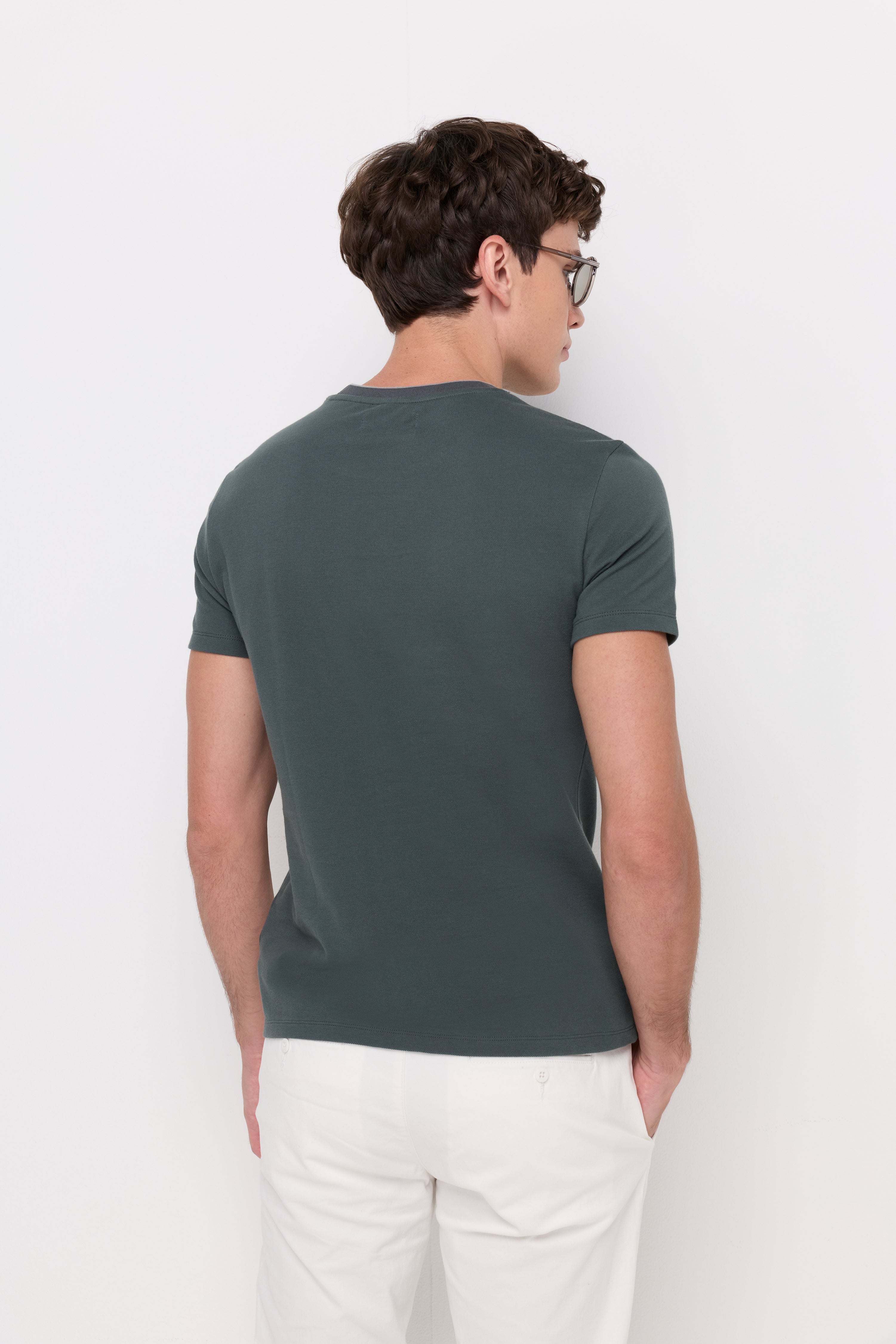 Pique Short Sleeve Round Neck T-Shirt Dark Green