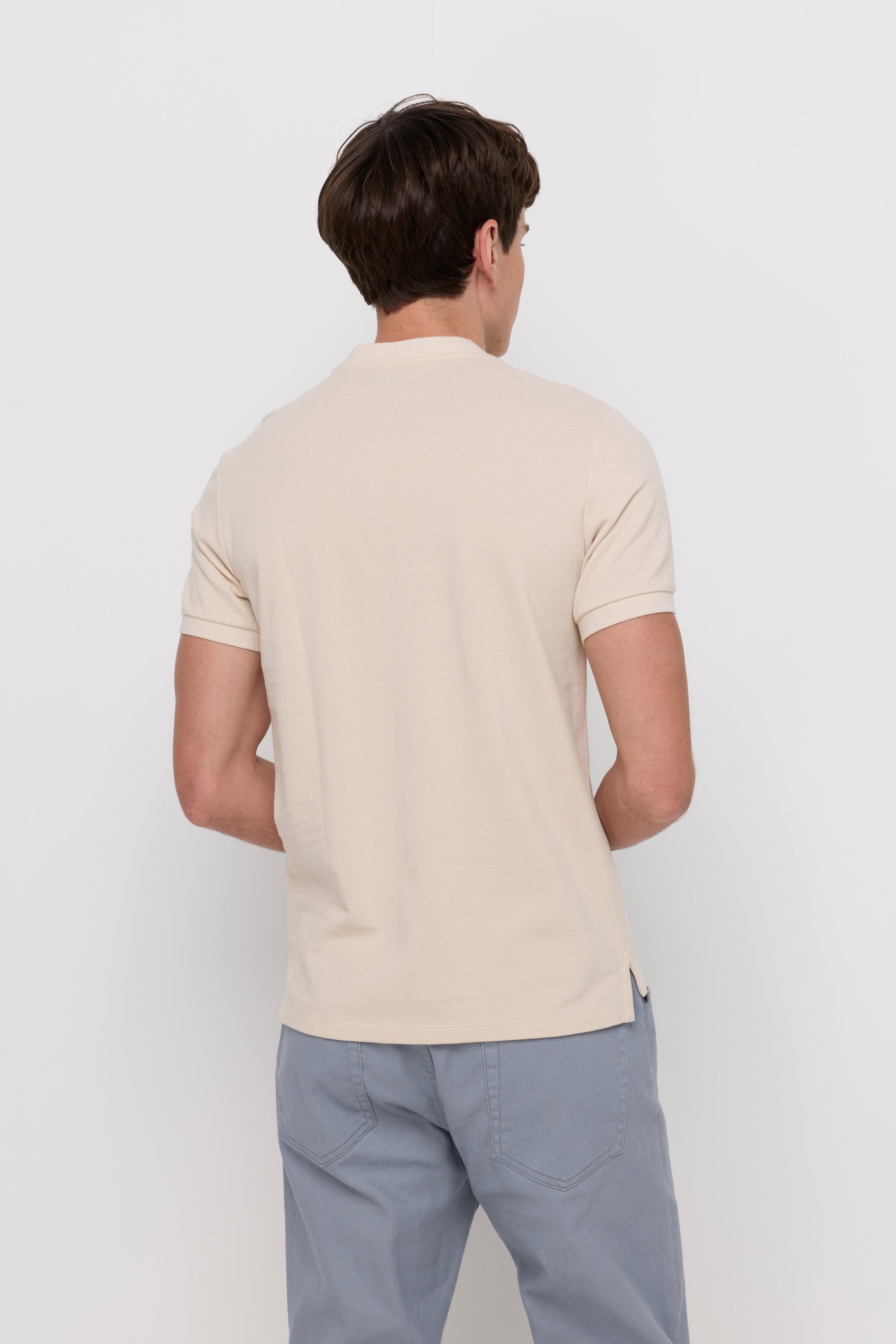 Textured Henley Knit T-Shirt Beige