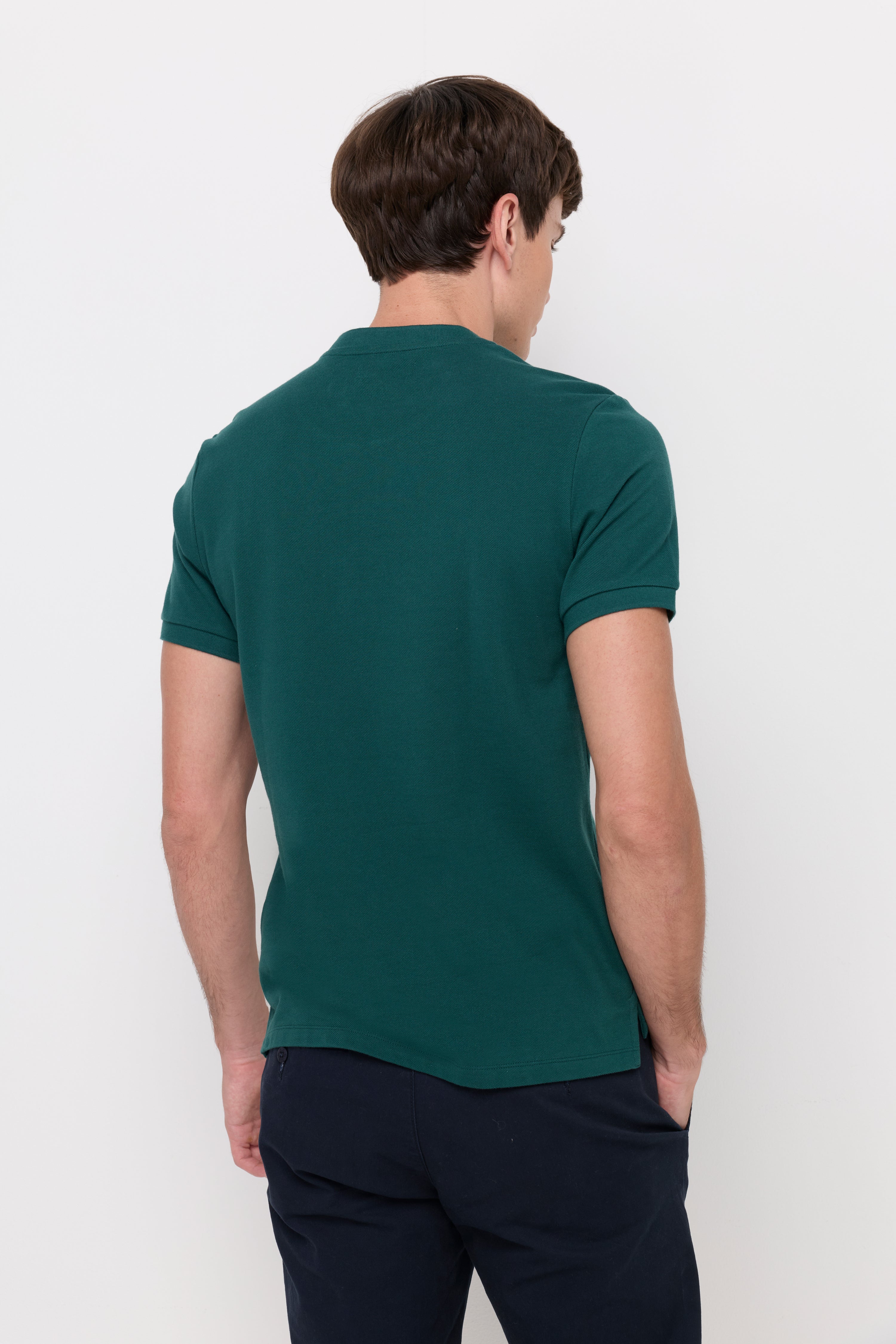 Textured Henley Knit T-Shirt Dark Green