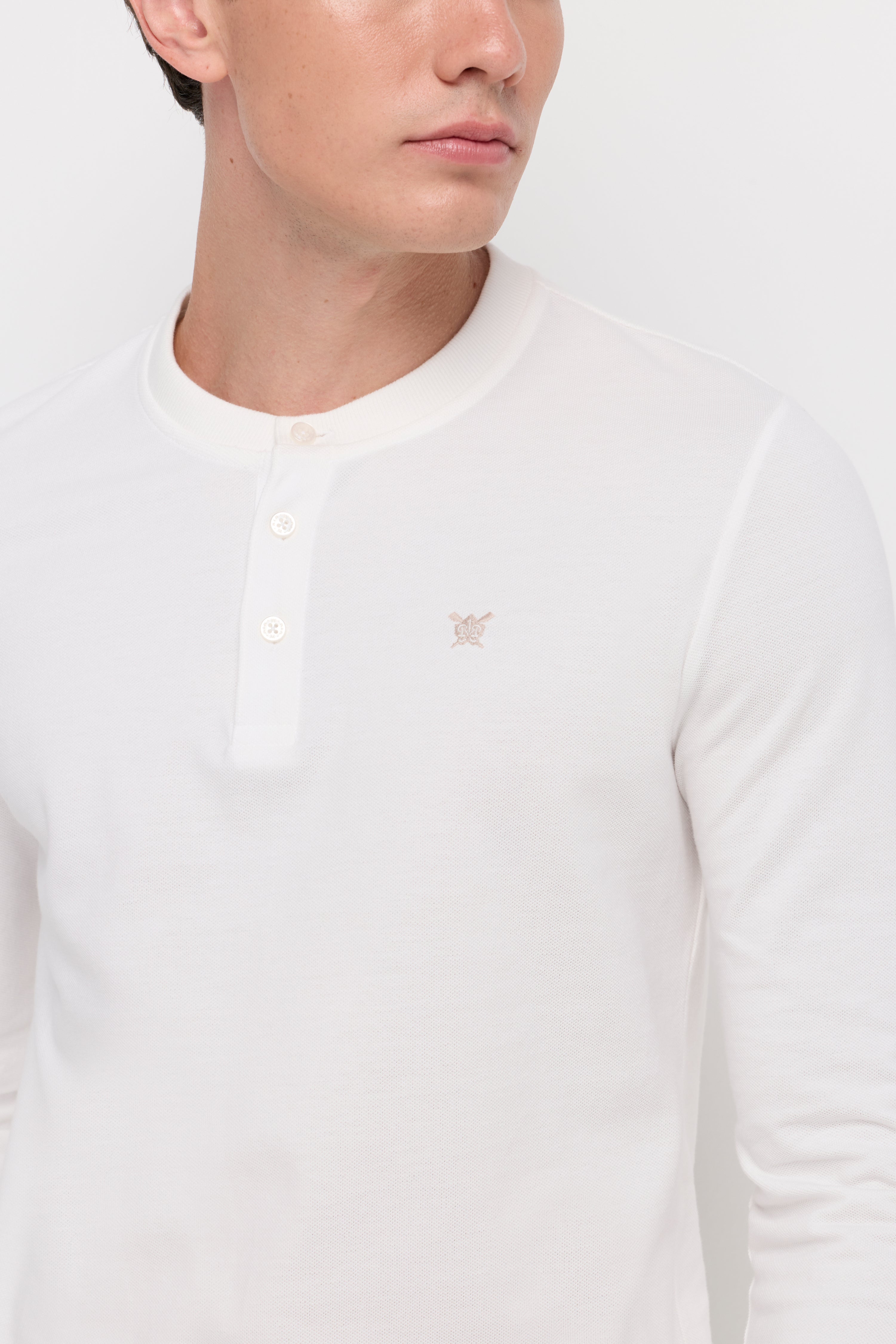 Pique Long Sleeve Round Neck T-Shirt Off-White