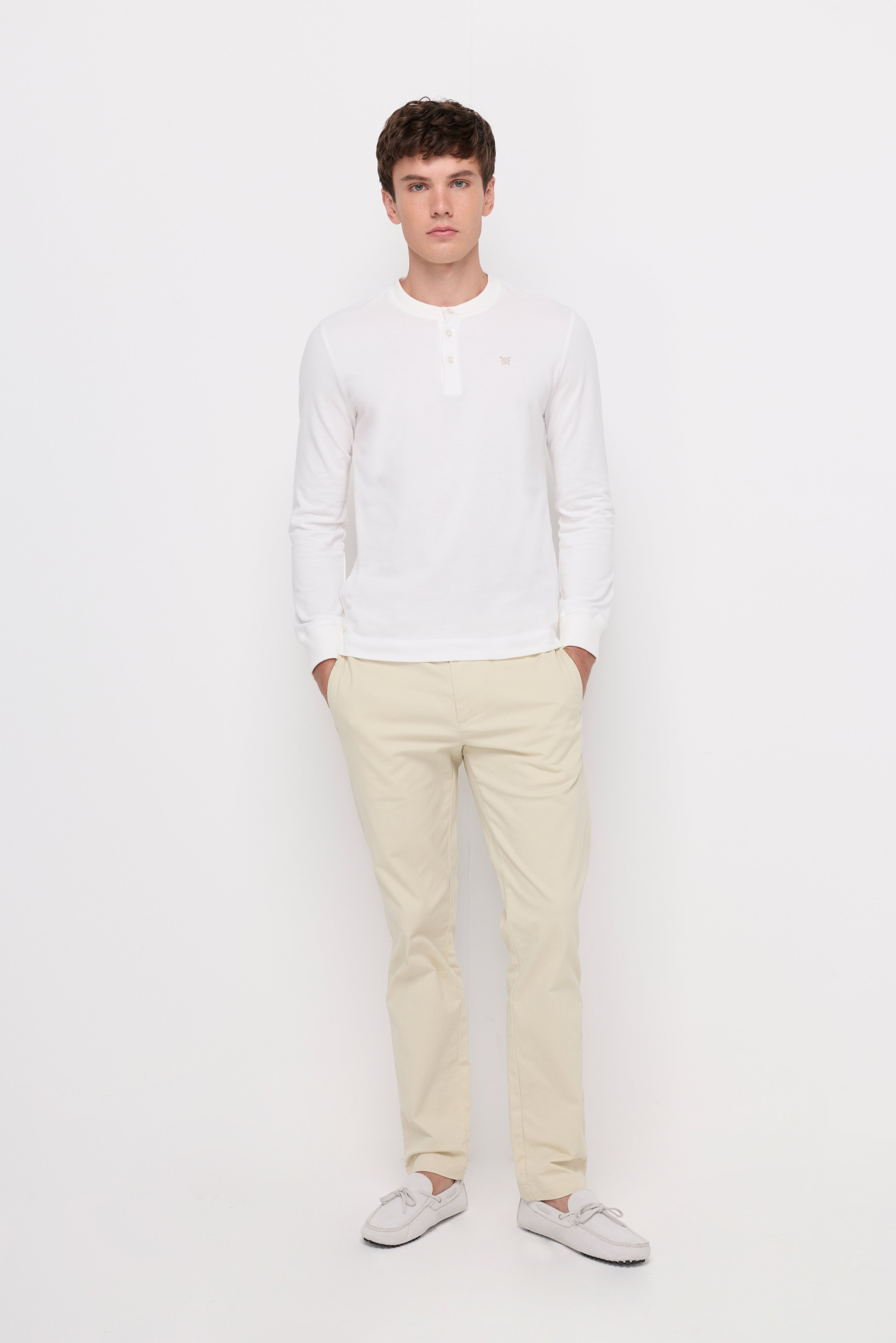 Pique Long Sleeve Round Neck T-Shirt Off-White