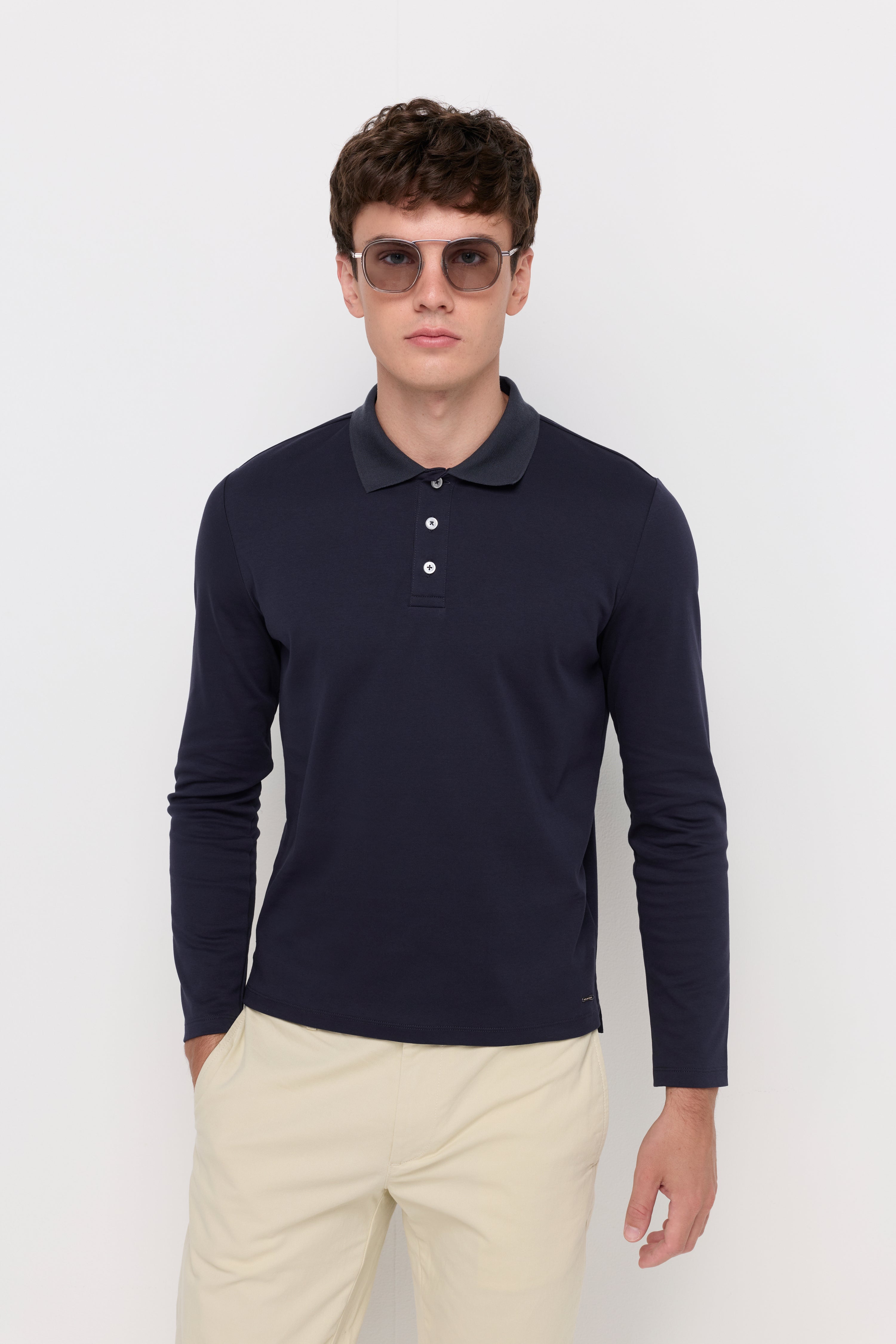 Jersey Polo Lone Sleeve Shirt Navy