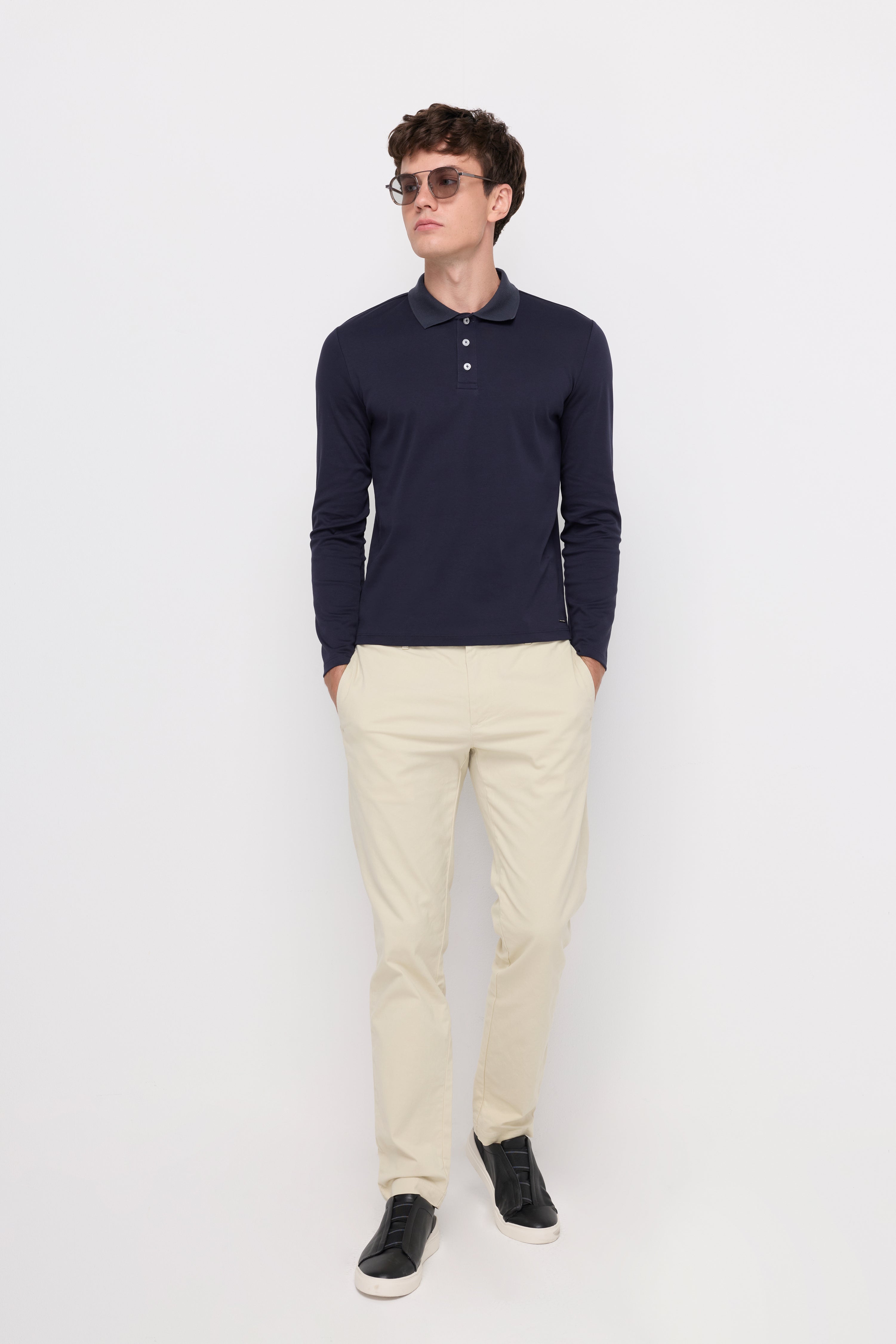 Jersey Polo Lone Sleeve Shirt Navy